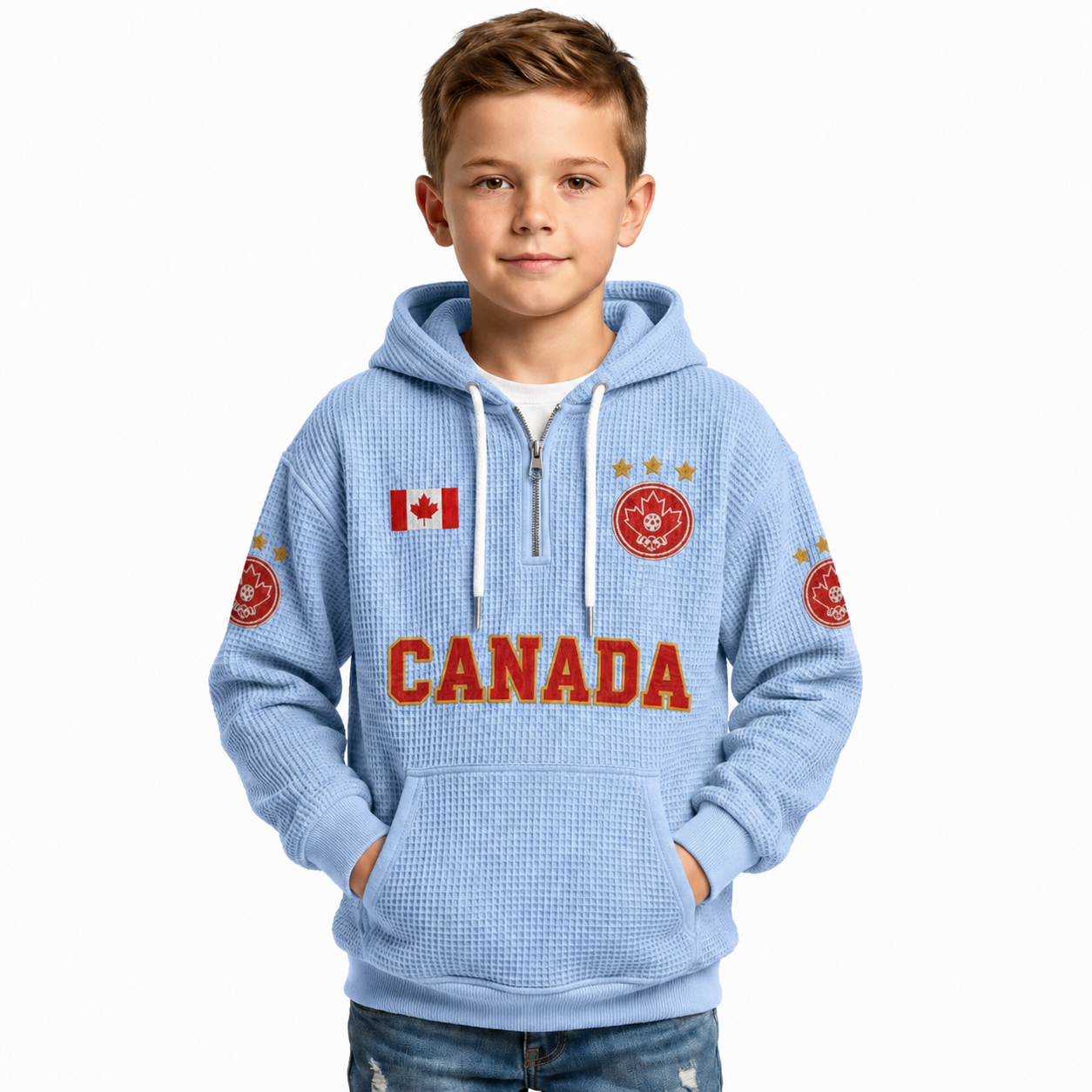 Canada Printed Waffle Quarter Zip Football Fan Hoodie For Kids