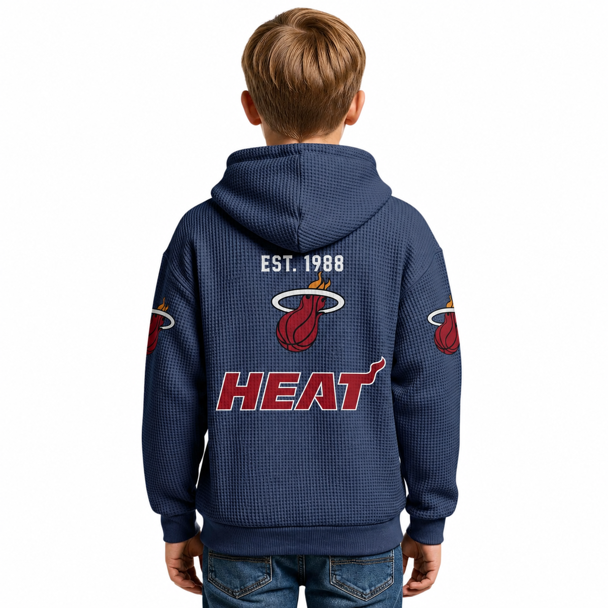 Miami Heat EST 1988 Printed Waffle Quarter Zip Basketball Fan Hoodie For Kids