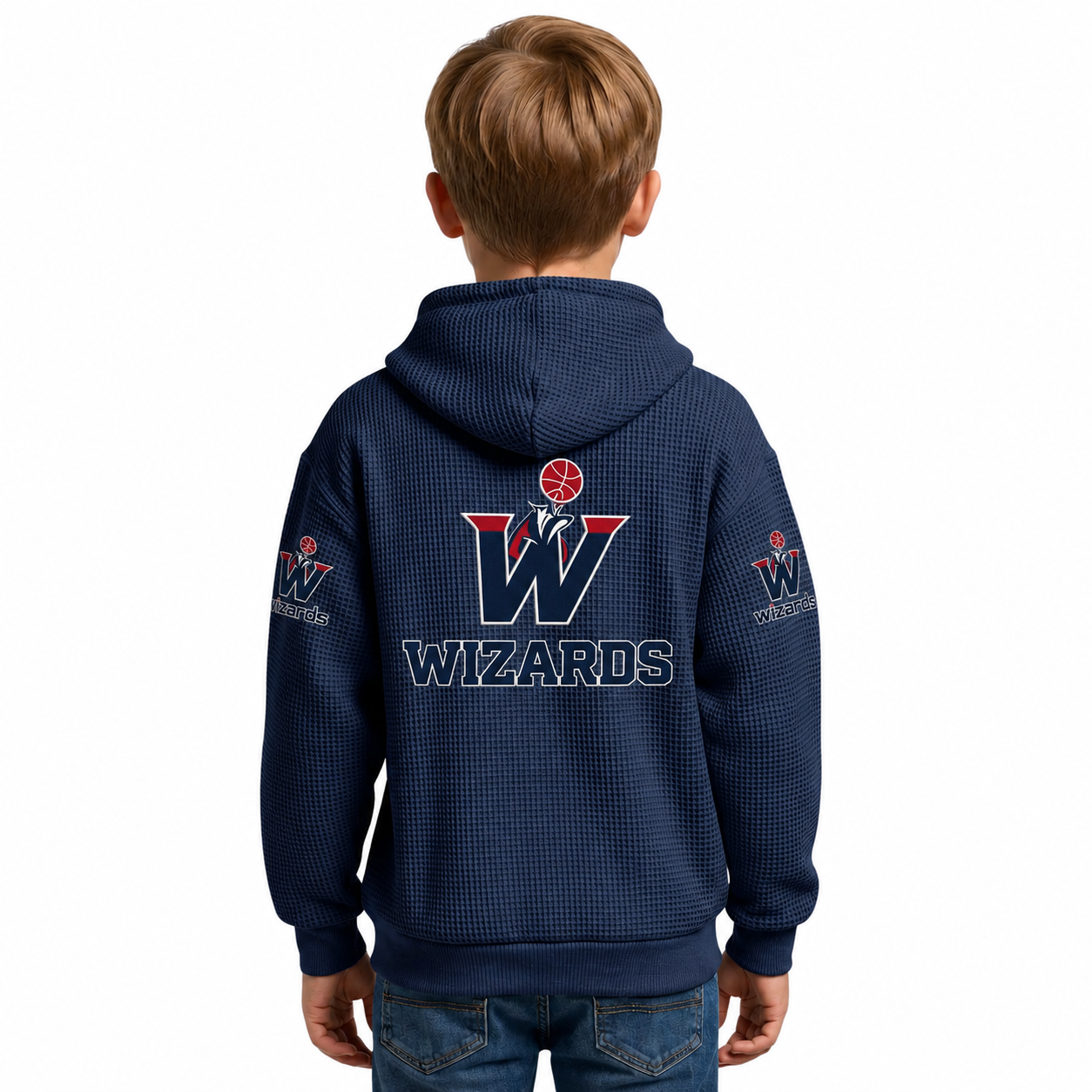 Washington Wizards EST 1961 Printed Waffle Quarter Zip Basketball Fan Hoodie For Kids
