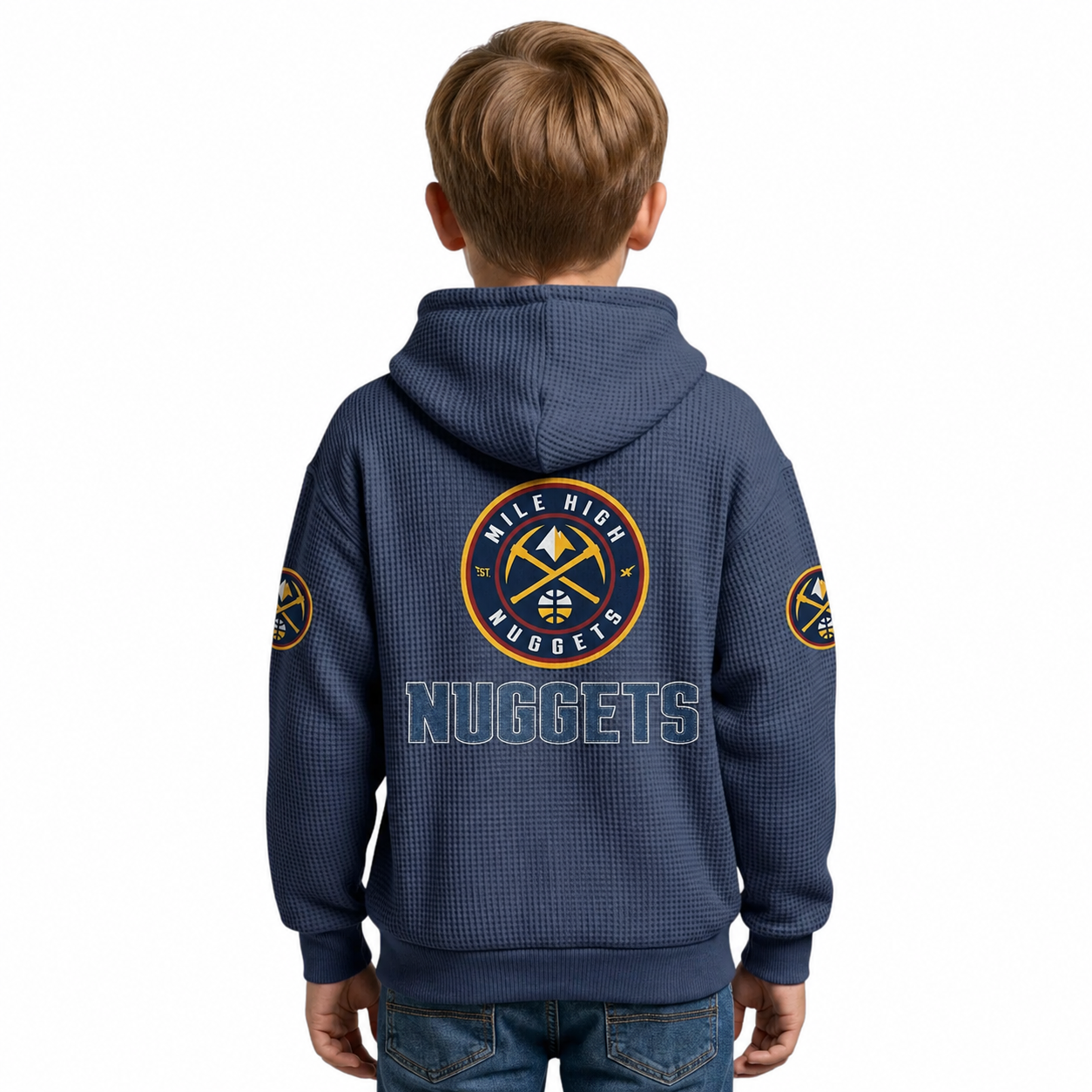 Denver Nuggets EST 1967 Printed Waffle Quarter Zip Basketball Fan Hoodie For Kids