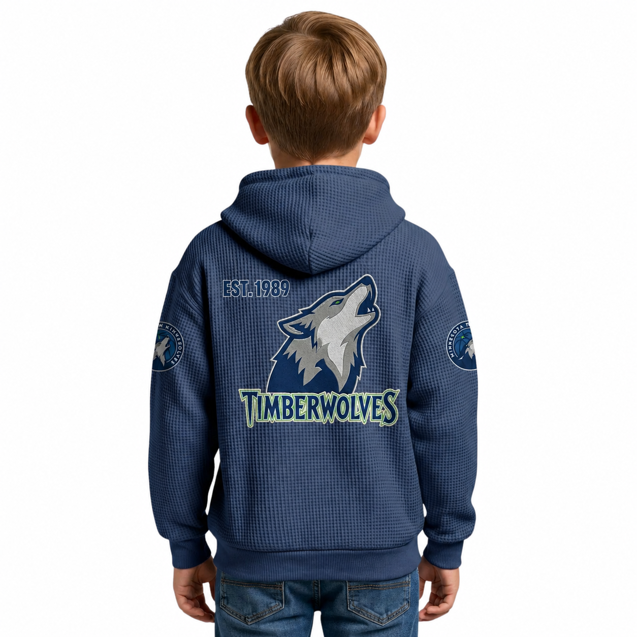 Minnesota Timberwolves EST 1989 Printed Waffle Quarter Zip Basketball Fan Hoodie For Kids
