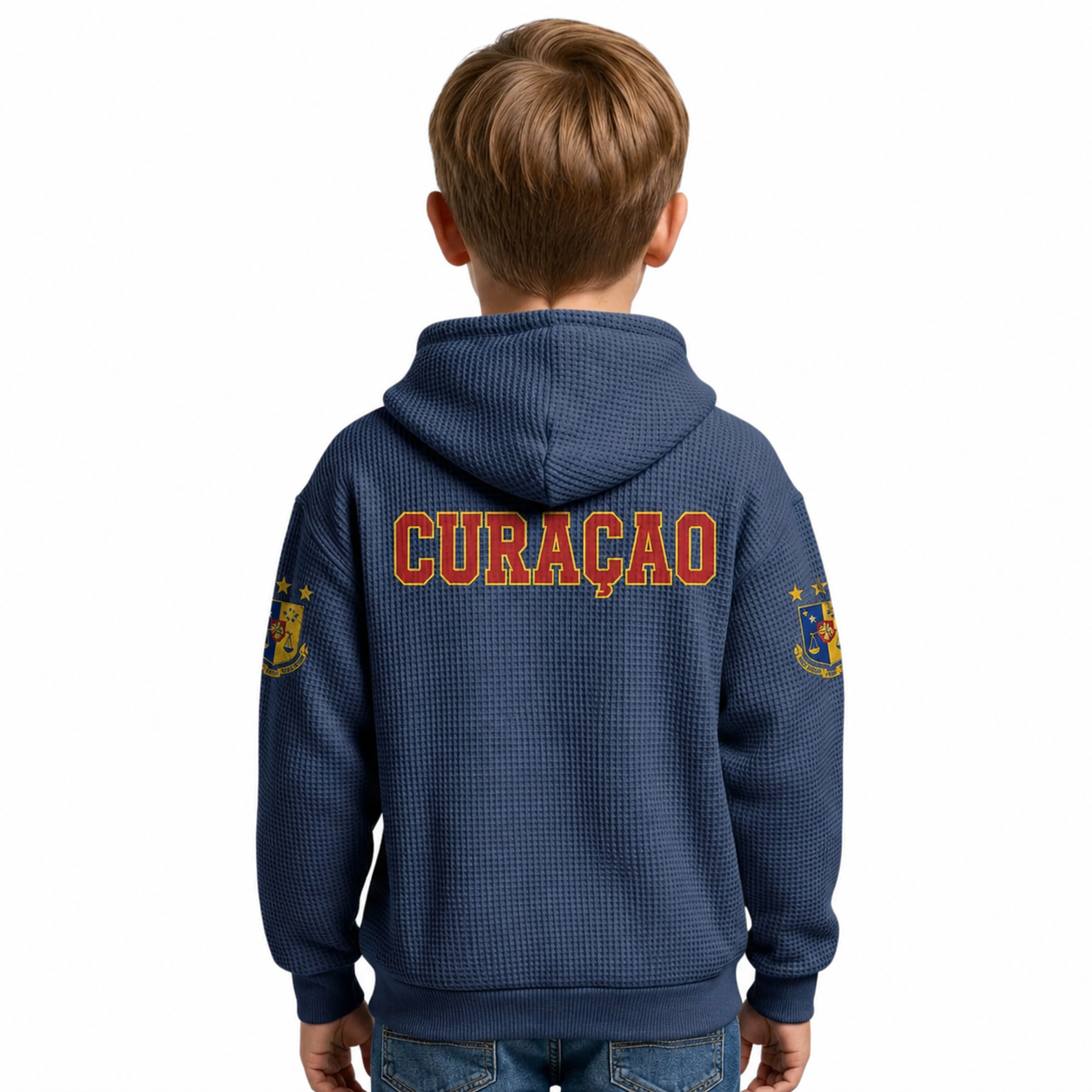 Curacao Printed Waffle Quarter Zip Football Fan Hoodie For Kids