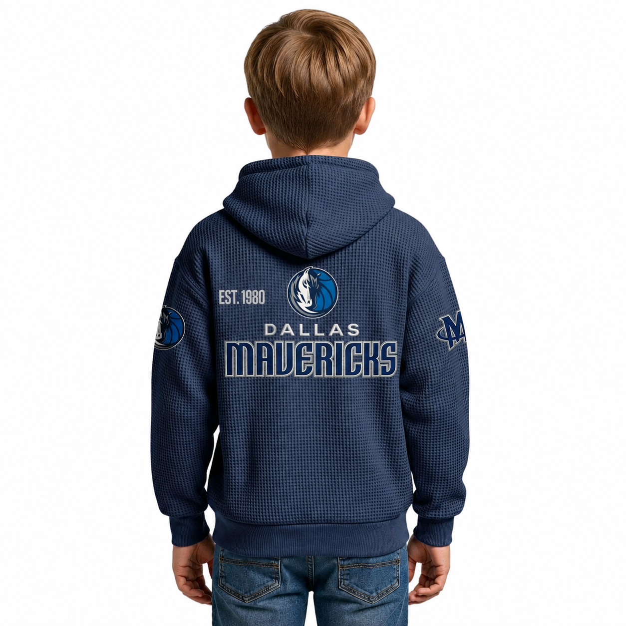 Dallas Mavericks EST 1980 Printed Waffle Quarter Zip Basketball Fan Hoodie For Kids