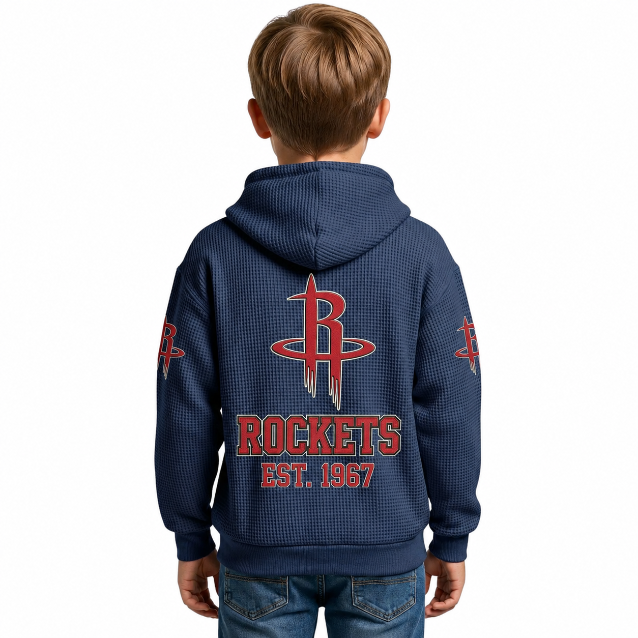 Houston Rockets EST 1967 Printed Waffle Quarter Zip Basketball Fan Hoodie For Kids