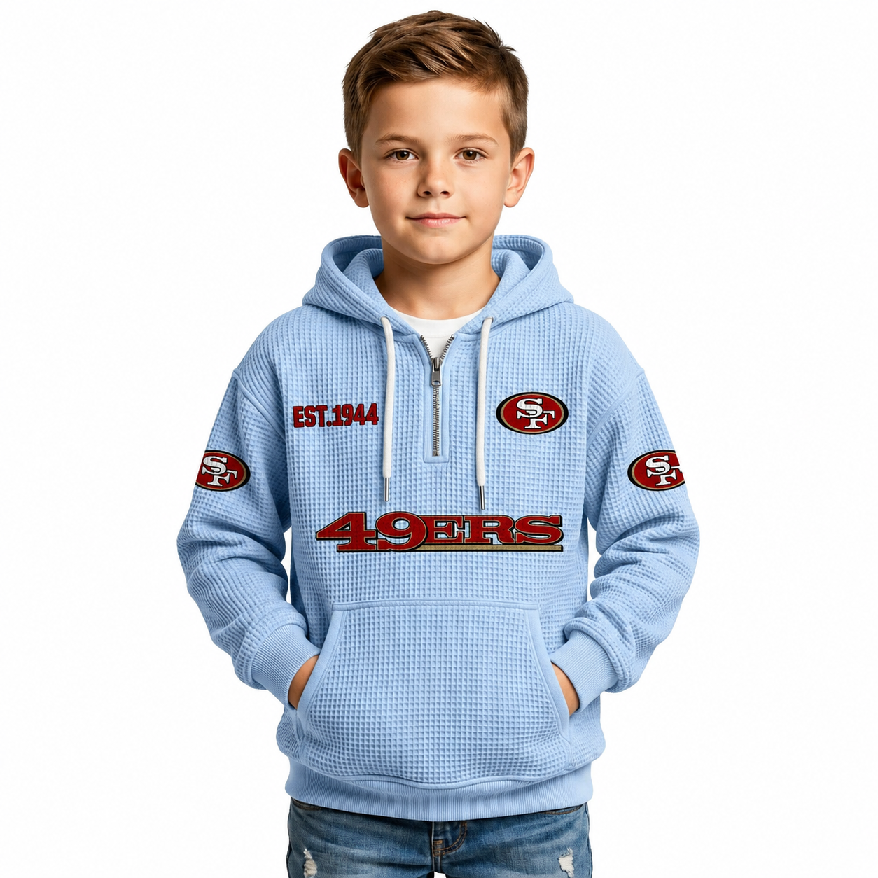 San Francisco 49ers Themed Quarter Zip Hoodie For Kids