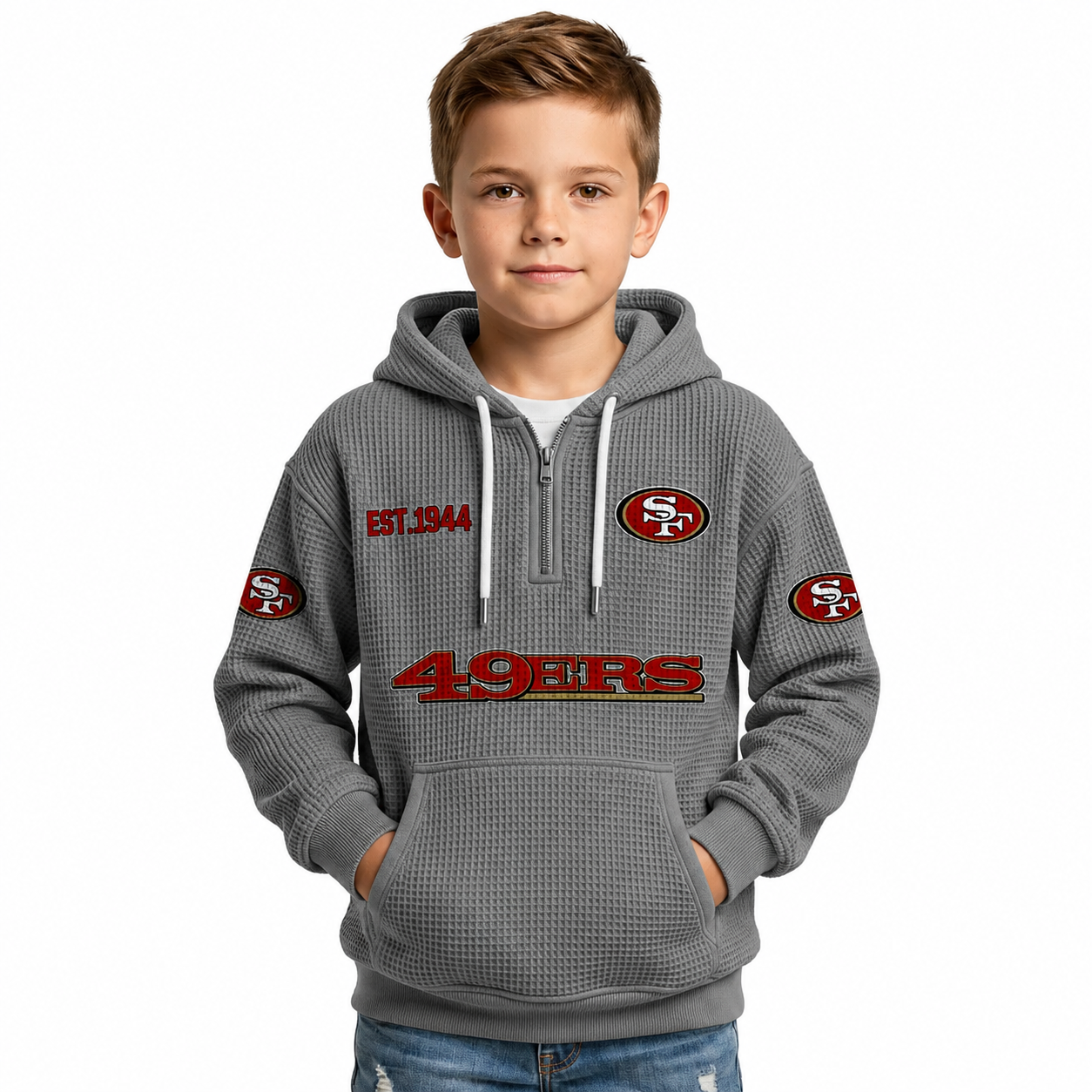 San Francisco 49ers Themed Quarter Zip Hoodie For Kids