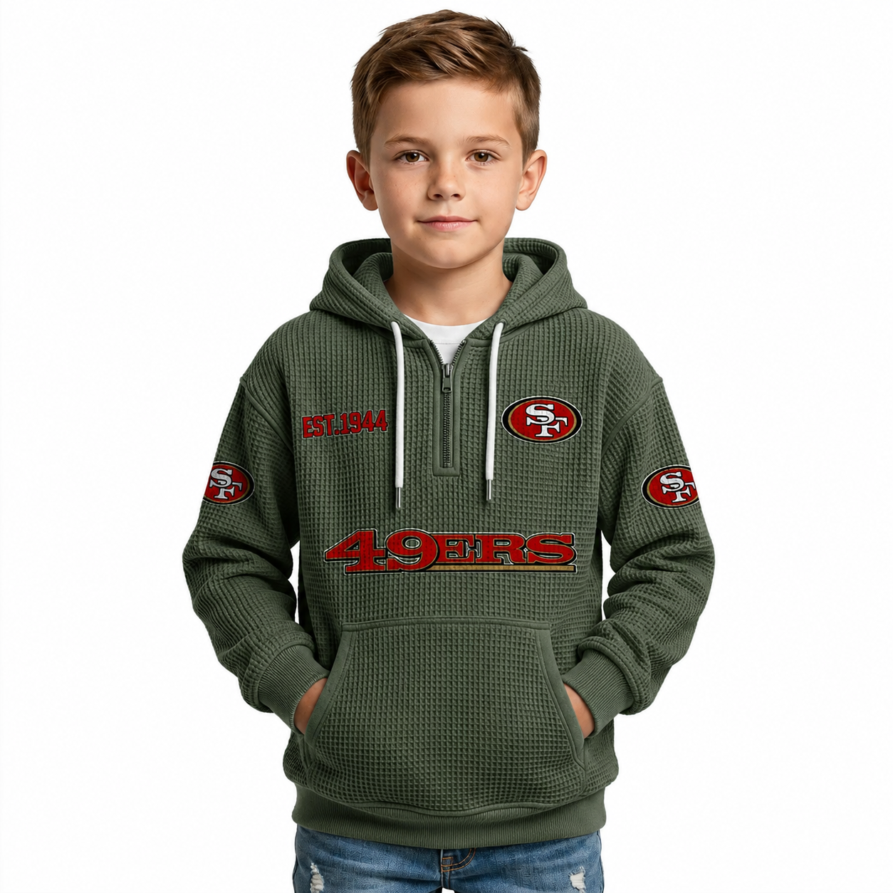San Francisco 49ers Themed Quarter Zip Hoodie For Kids