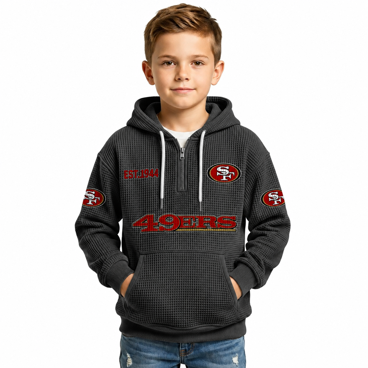 San Francisco 49ers Themed Quarter Zip Hoodie For Kids
