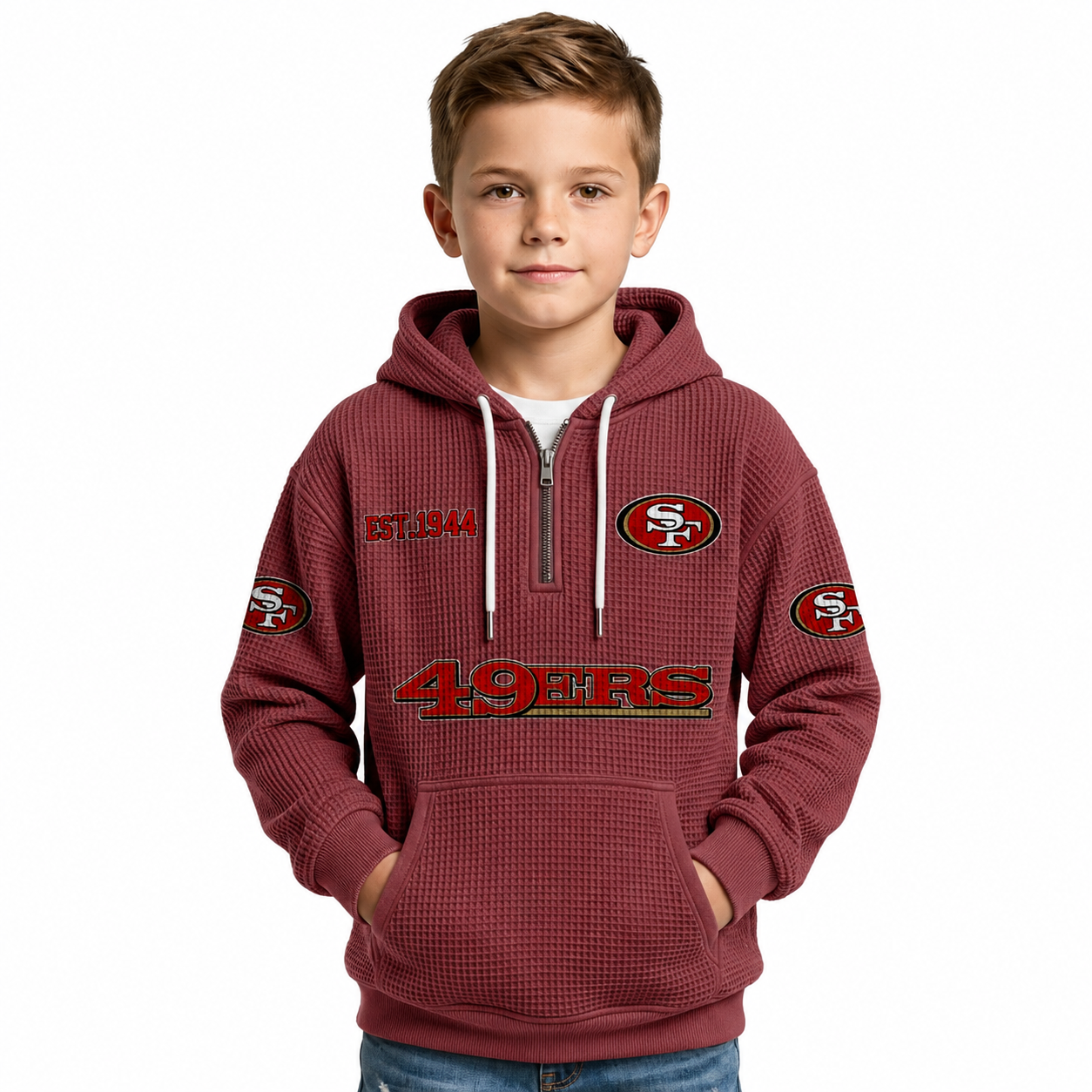 San Francisco 49ers Themed Quarter Zip Hoodie For Kids