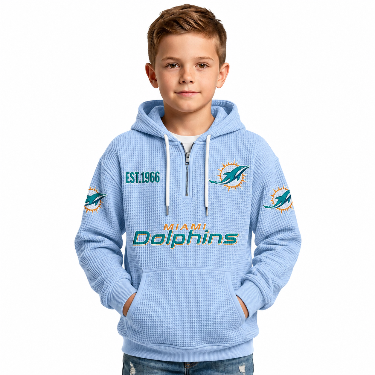 Miami Dolphins Football Themed Quarter Zip Hoodie For Kids