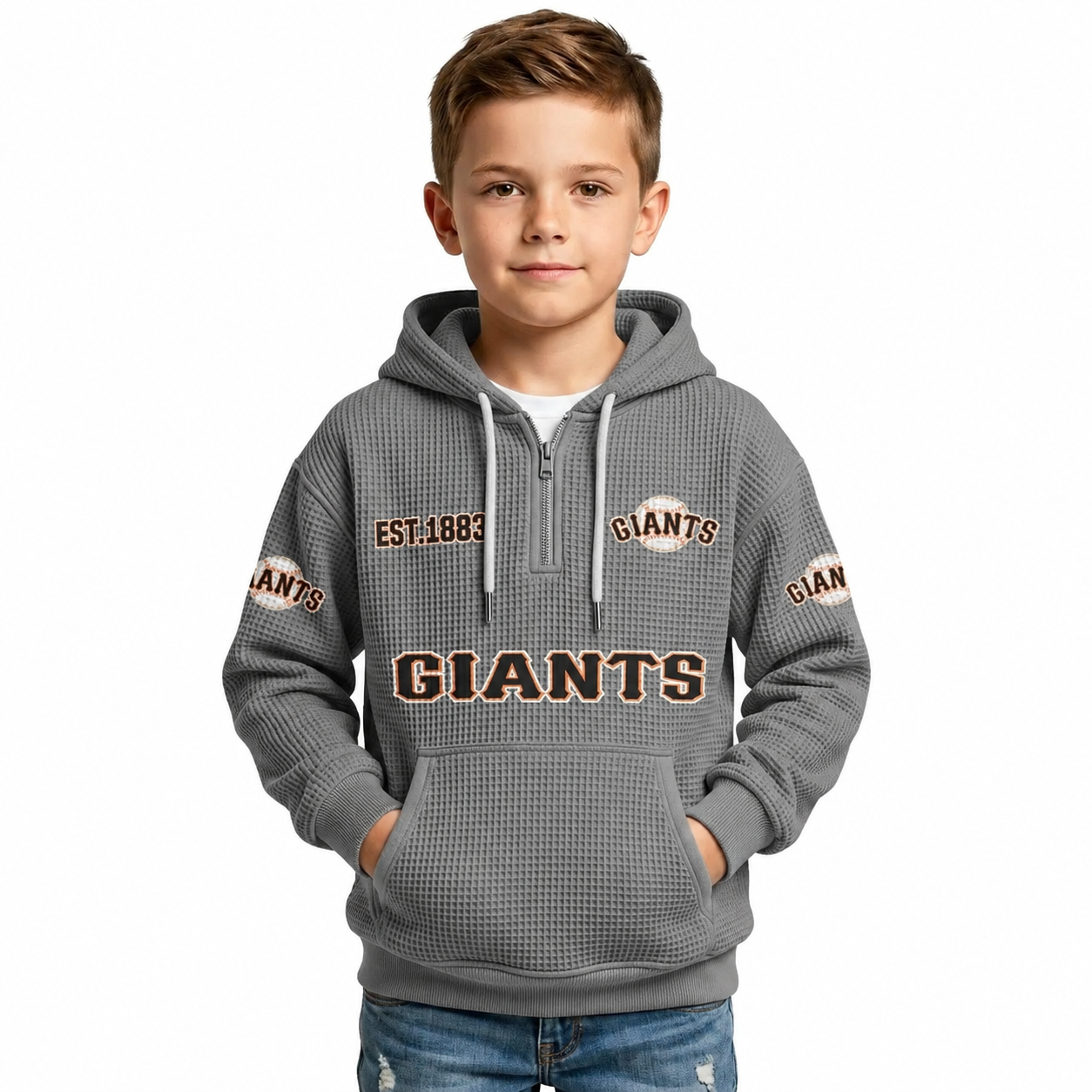 Giants EST 1883 Waffle Quarter Zip Hoodie For Kids