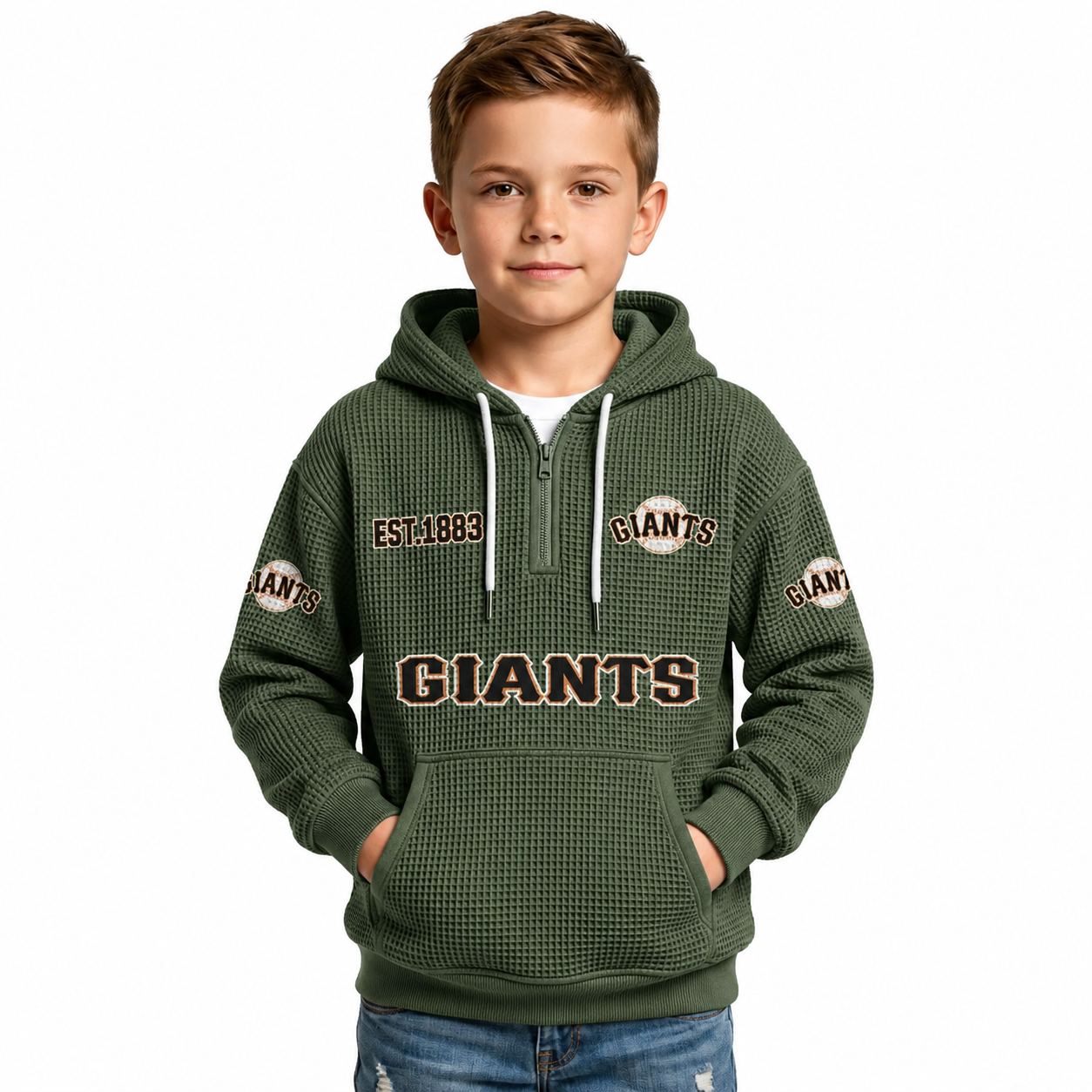 Giants EST 1883 Waffle Quarter Zip Hoodie For Kids