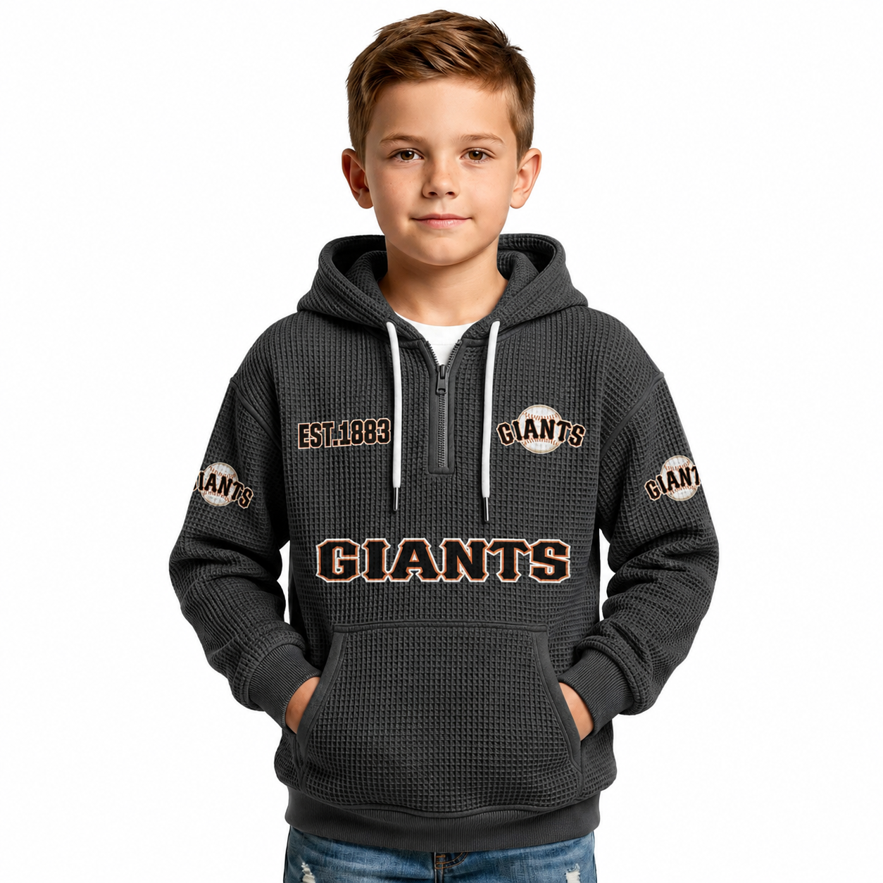 Giants EST 1883 Waffle Quarter Zip Hoodie For Kids
