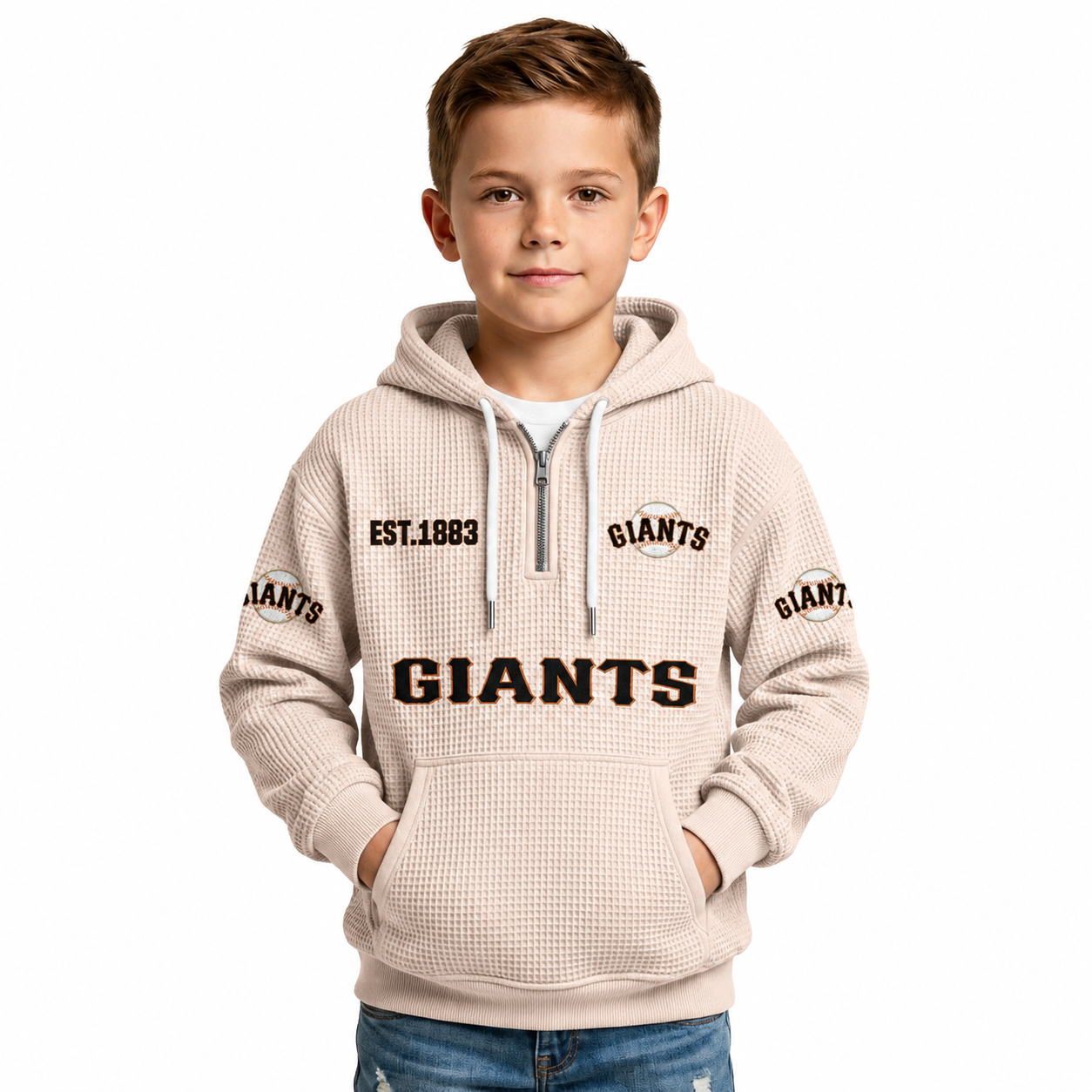 Giants EST 1883 Waffle Quarter Zip Hoodie For Kids