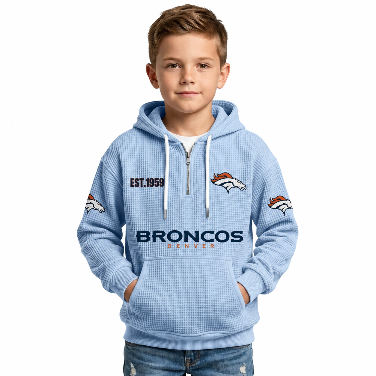 Denver Broncos EST 1959 Printed Quarter Zip Hoodie For Kids