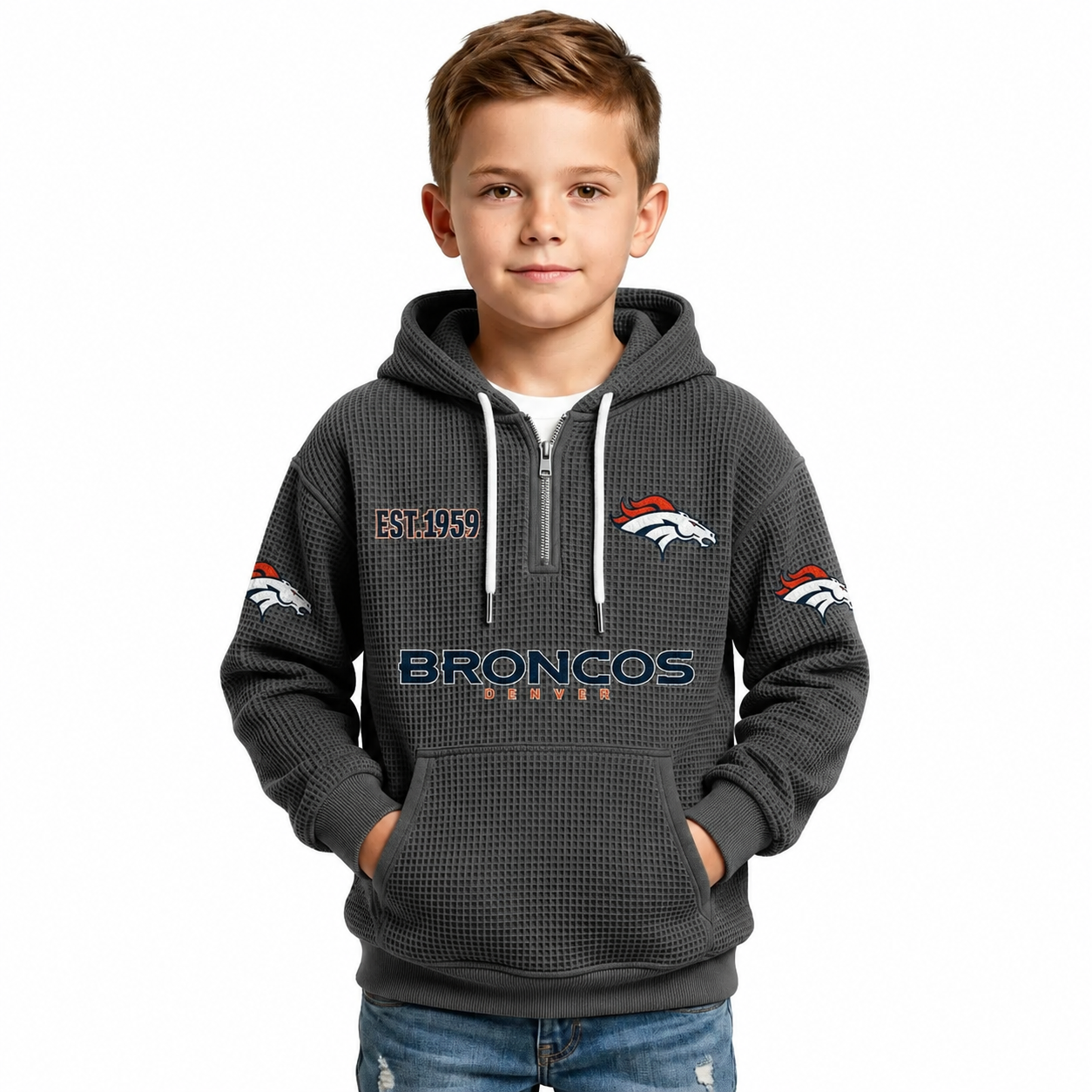 Denver Broncos EST 1959 Printed Quarter Zip Hoodie For Kids