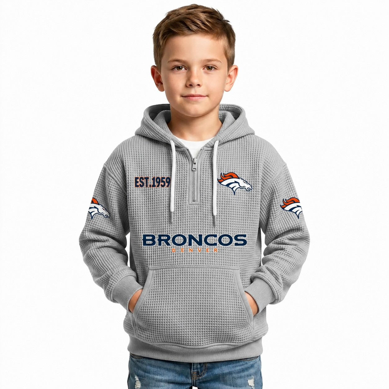 Denver Broncos EST 1959 Printed Quarter Zip Hoodie For Kids