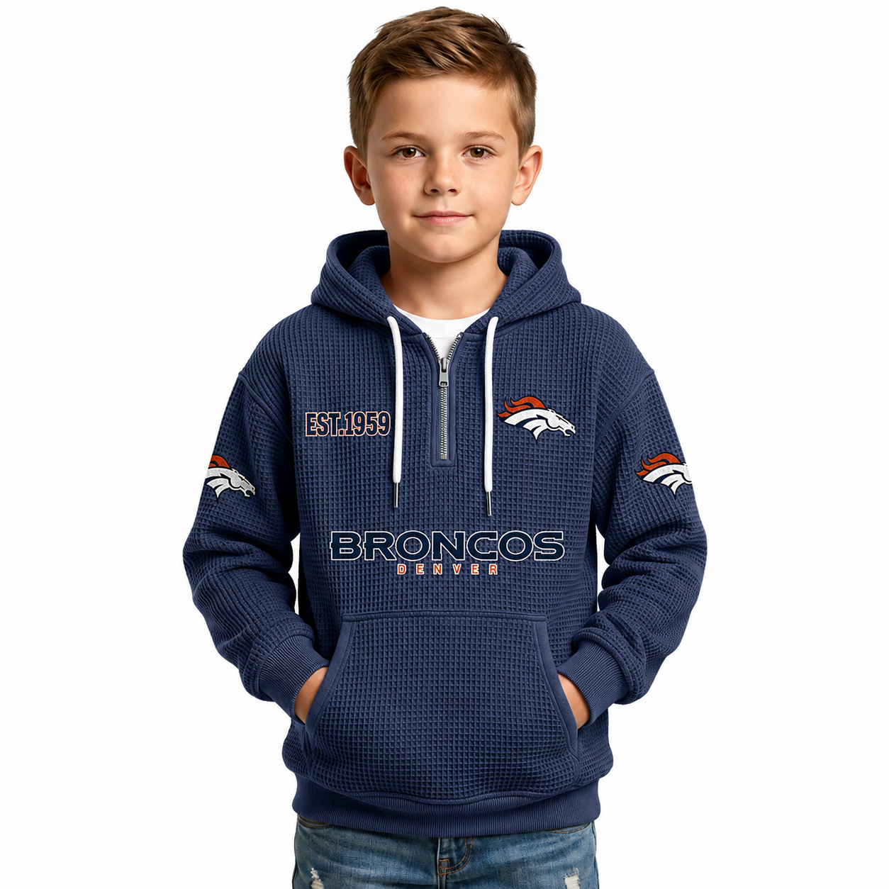 Denver Broncos EST 1959 Printed Quarter Zip Hoodie For Kids