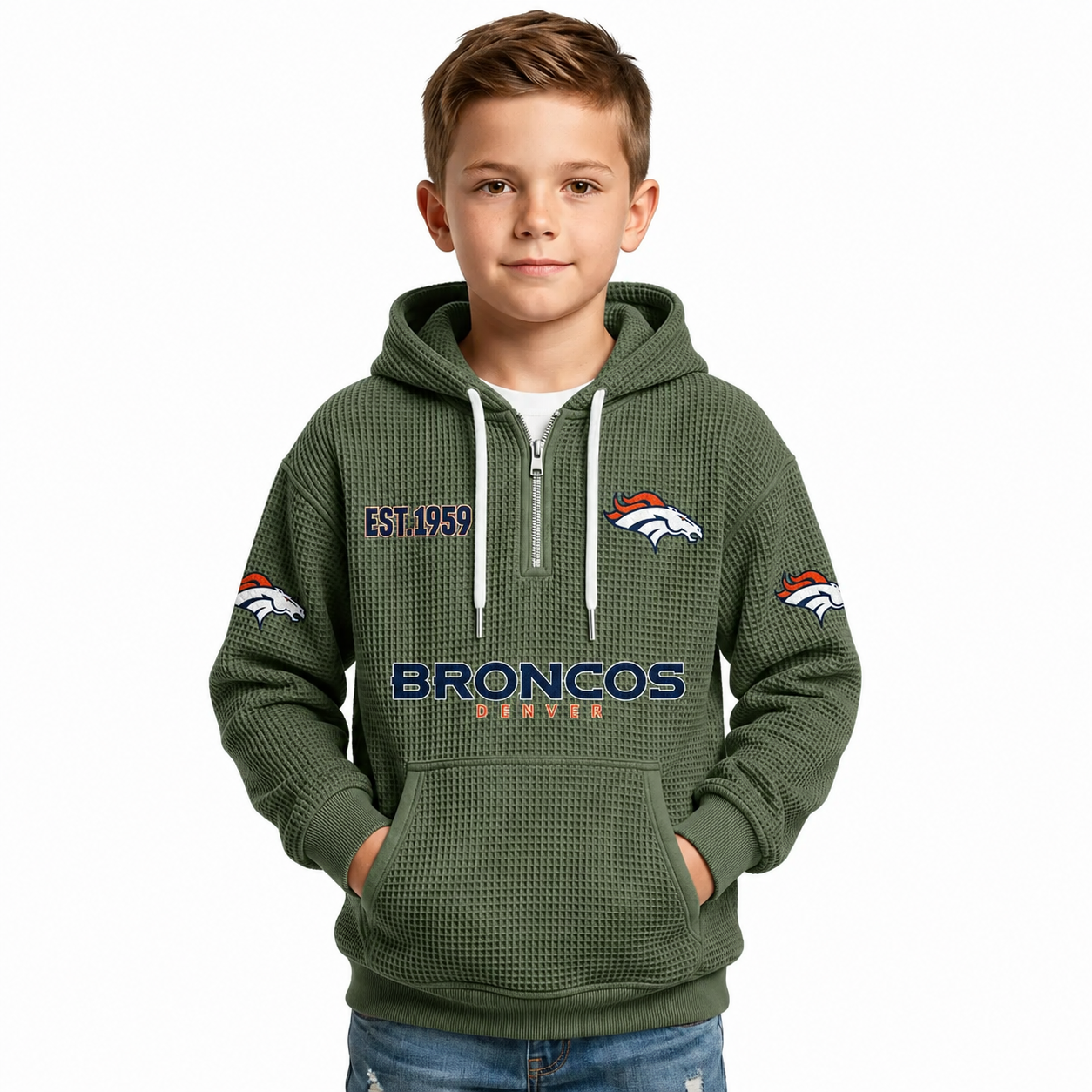 Denver Broncos EST 1959 Printed Quarter Zip Hoodie For Kids
