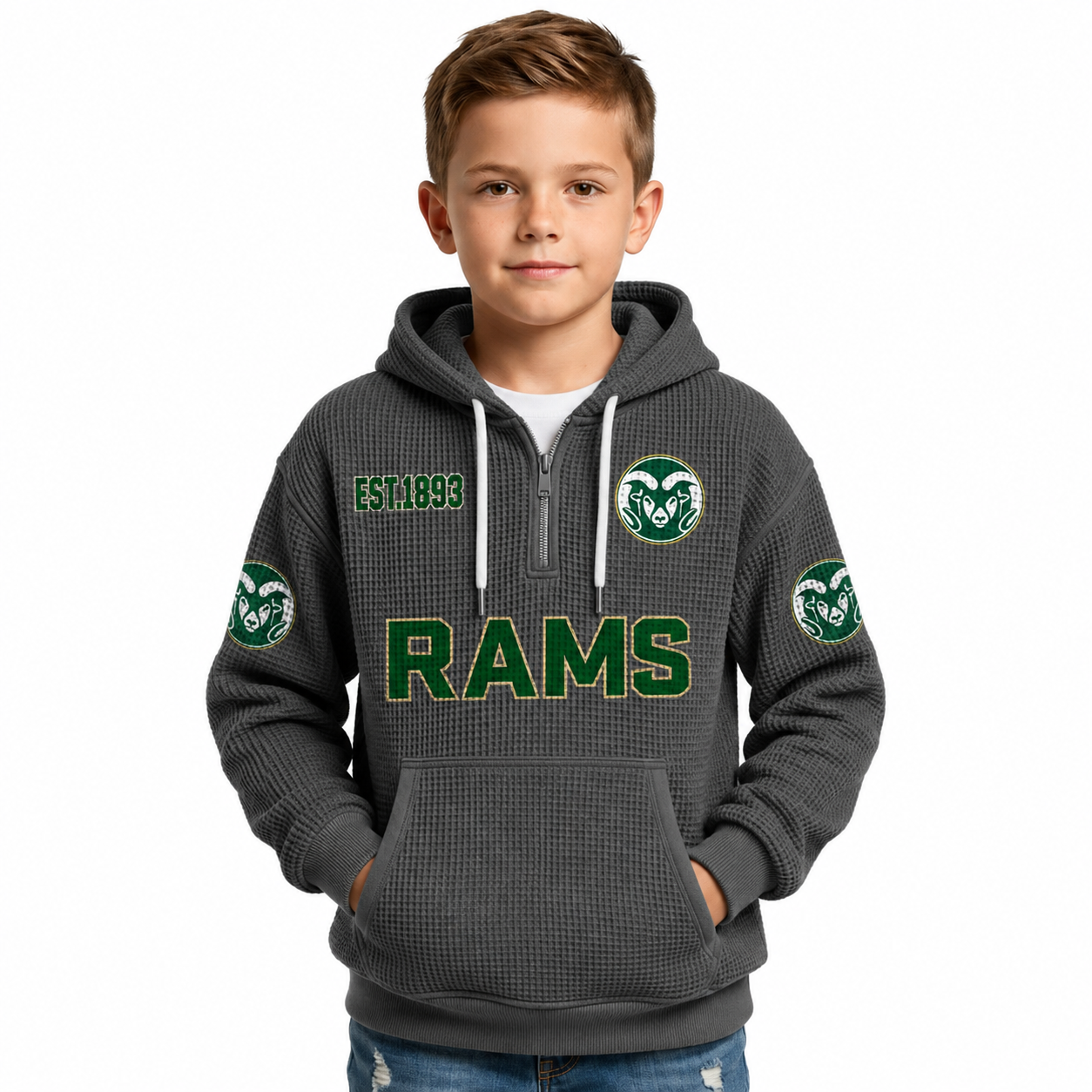 Los Angeles Angels EST 1961 Printed Waffle Quarter Zip Baseball Fan Hoodie For Kids