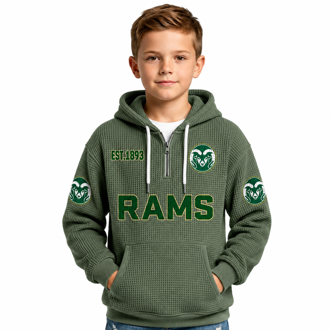 Los Angeles Angels EST 1961 Printed Waffle Quarter Zip Baseball Fan Hoodie For Kids