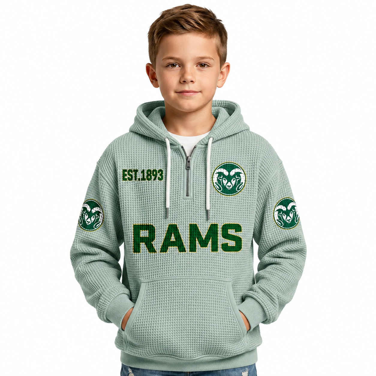 Los Angeles Angels EST 1961 Printed Waffle Quarter Zip Baseball Fan Hoodie For Kids