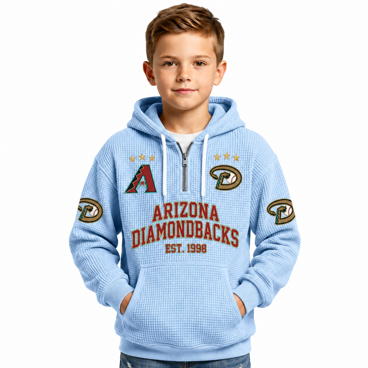 Arizona Diamondbacks EST 1998 Printed Waffle Quarter Zip Baseball Fan Hoodie For Kids
