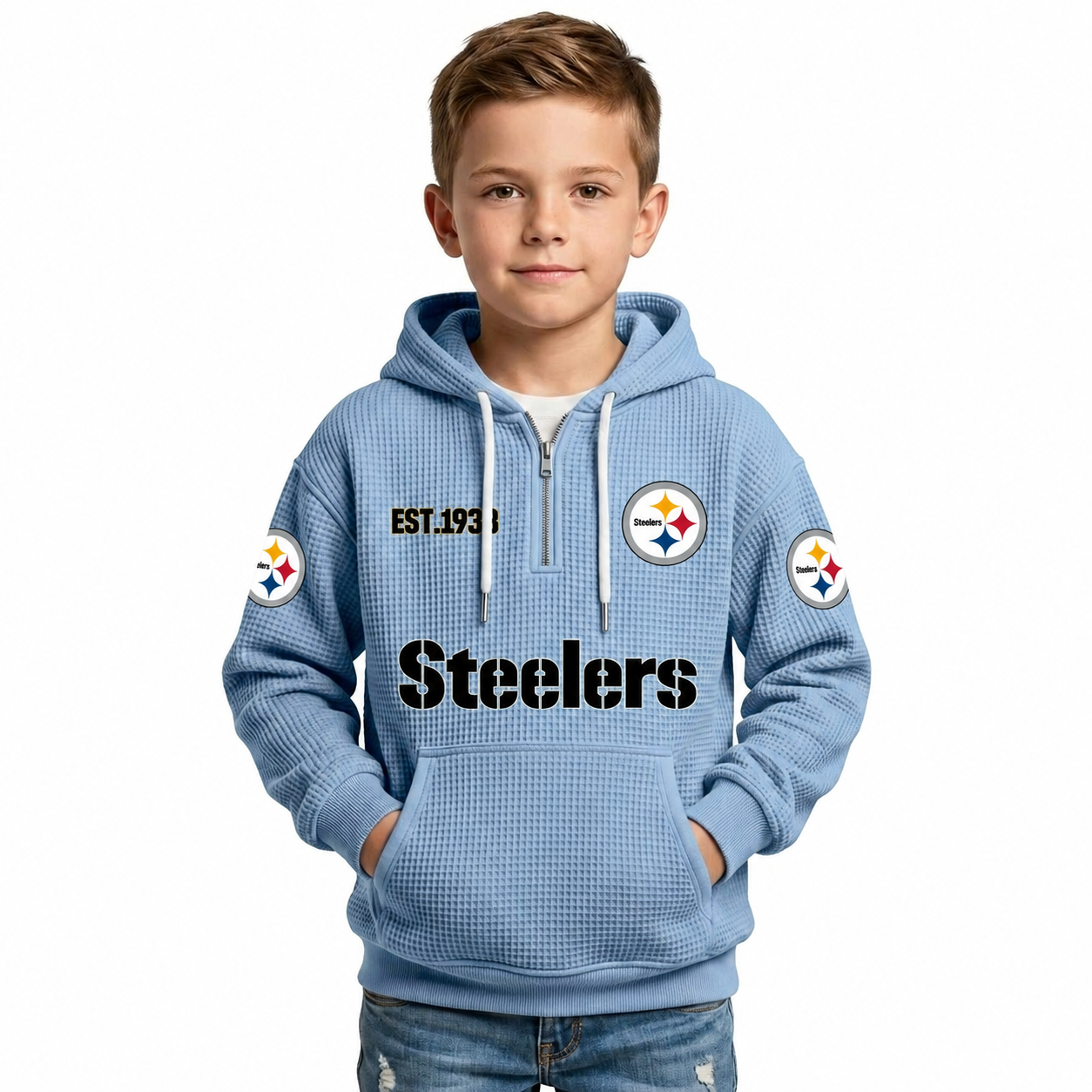 Classic Pittsburgh Steelers Football Inspired Quarter Zip Hoodie For Kids