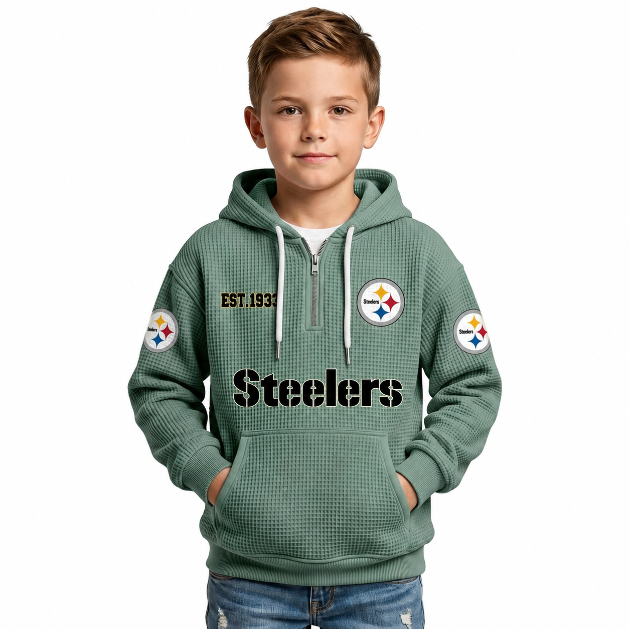 Classic Pittsburgh Steelers Football Inspired Quarter Zip Hoodie For Kids