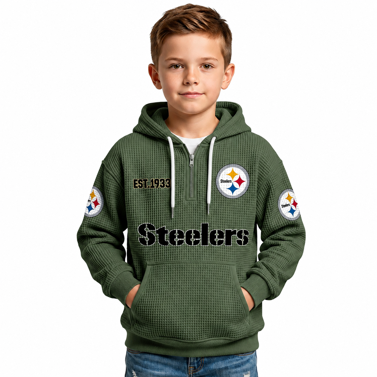 Classic Pittsburgh Steelers Football Inspired Quarter Zip Hoodie For Kids