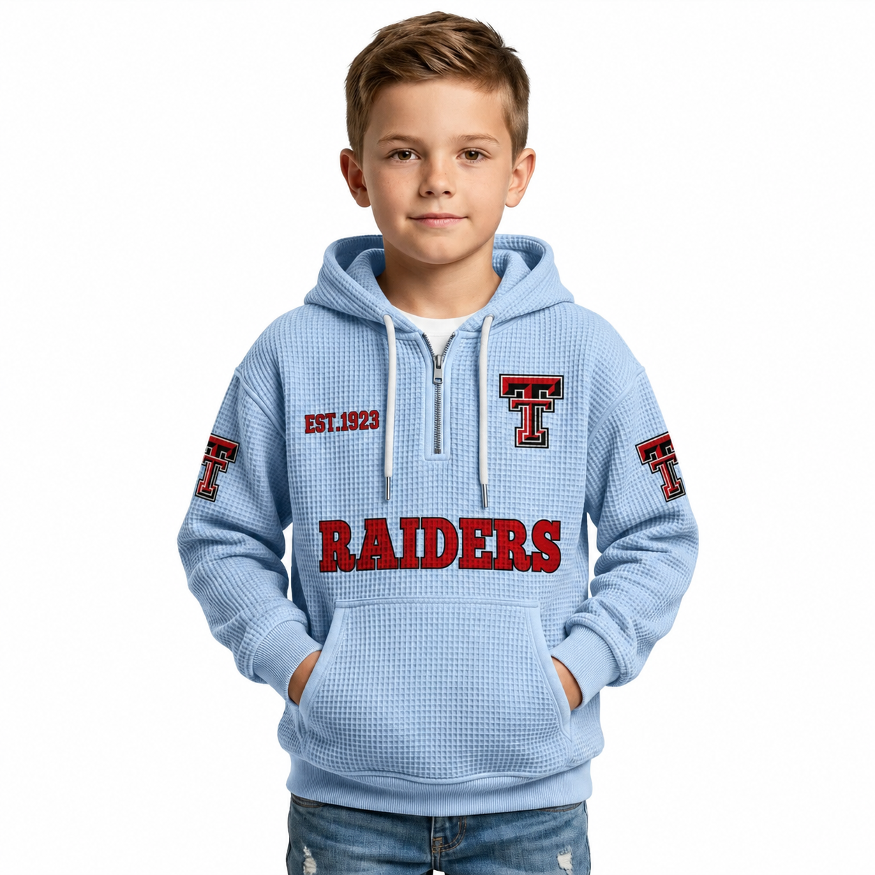 Raiders EST 1967 Printed Quarter Zip With Front Pocket Hoodie For Kids