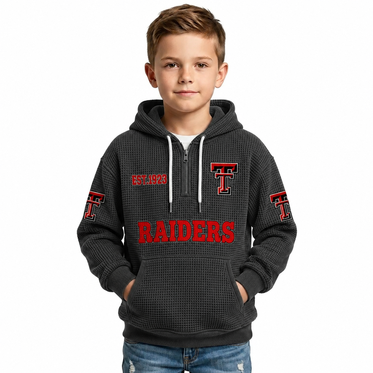 Raiders EST 1967 Printed Quarter Zip With Front Pocket Hoodie For Kids