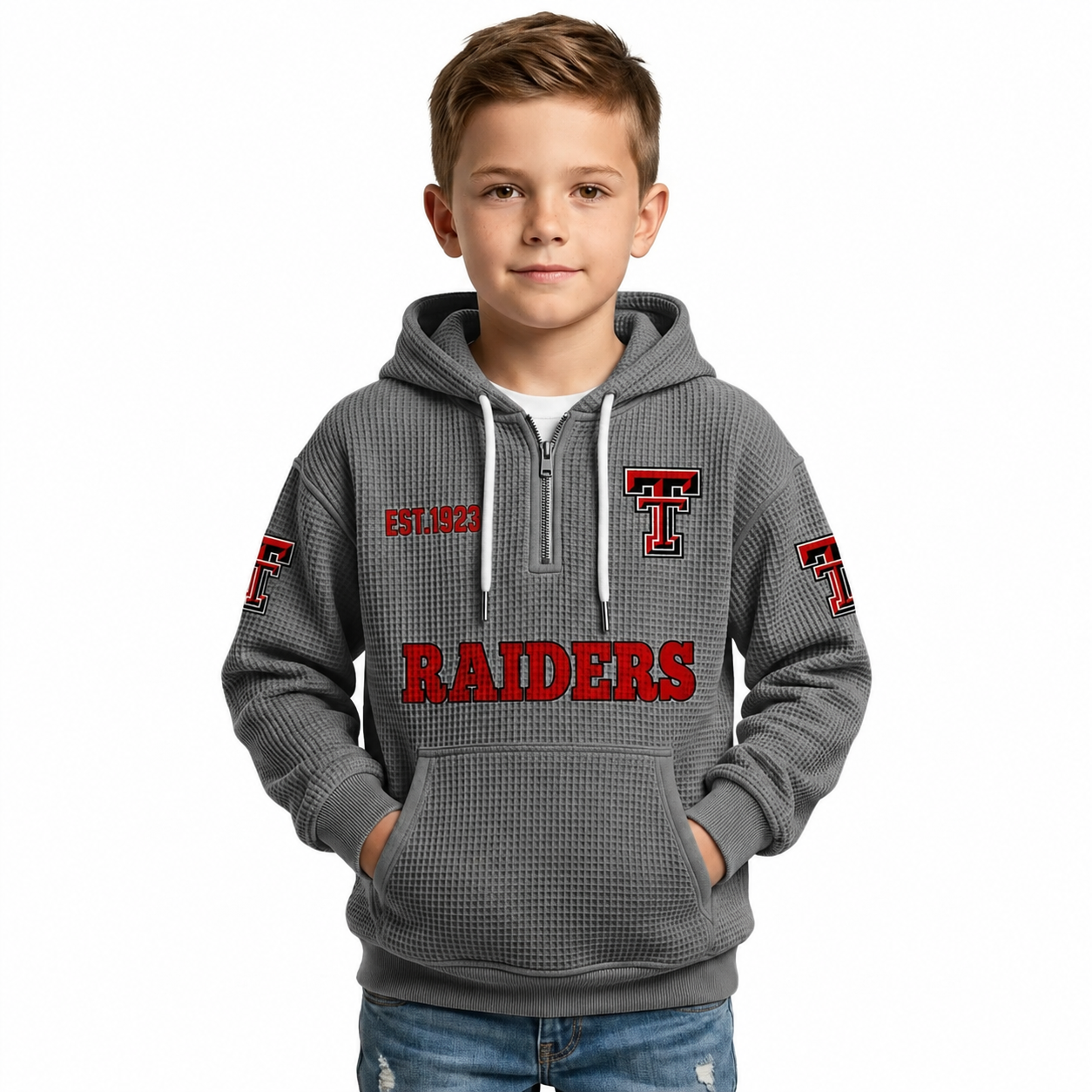 Raiders EST 1967 Printed Quarter Zip With Front Pocket Hoodie For Kids