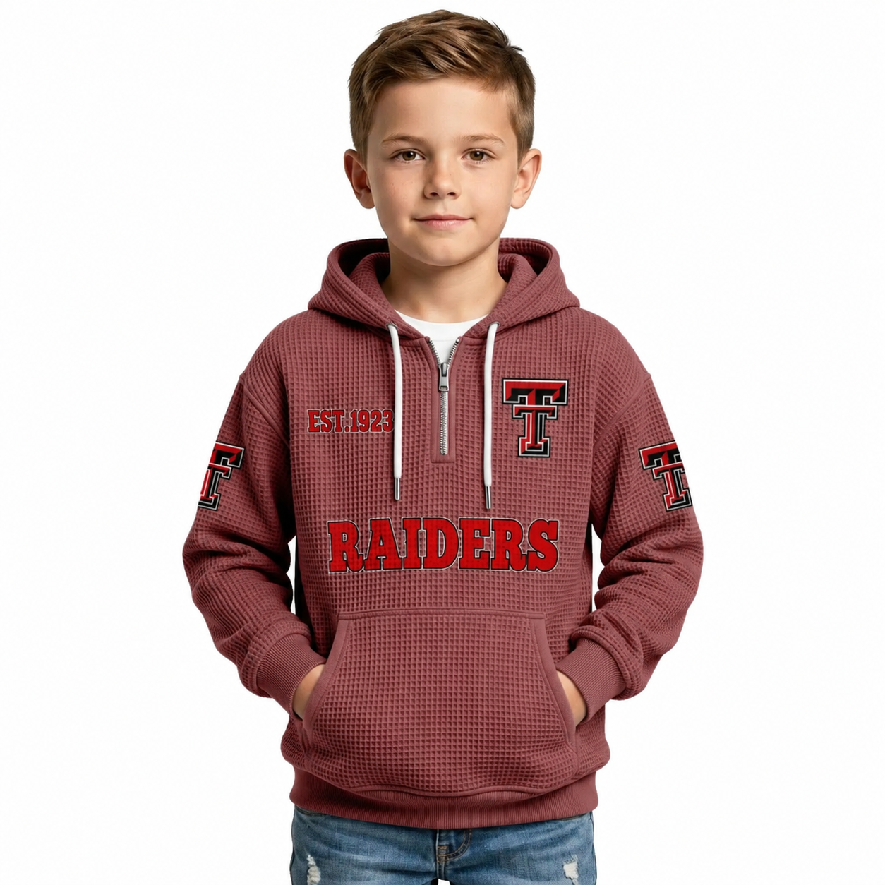 Raiders EST 1967 Printed Quarter Zip With Front Pocket Hoodie For Kids