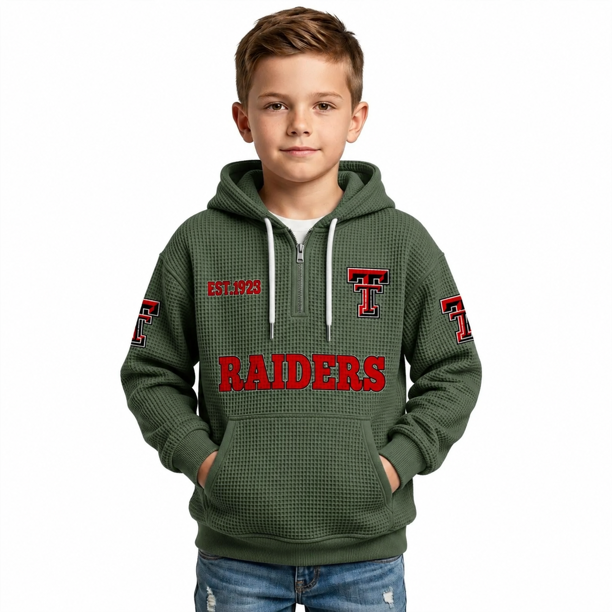 Raiders EST 1967 Printed Quarter Zip With Front Pocket Hoodie For Kids