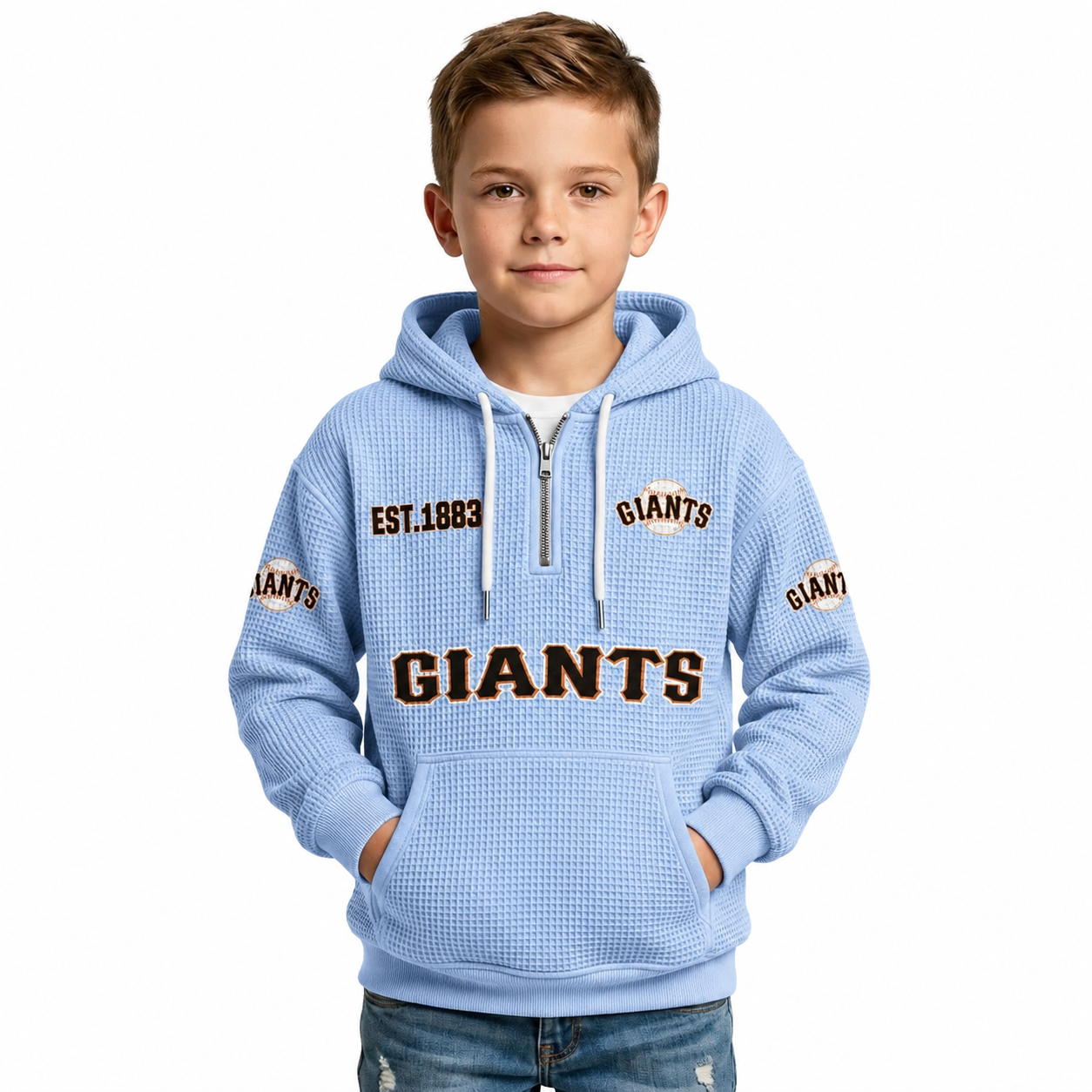 Giants EST 1883 Waffle Quarter Zip Hoodie For Kids