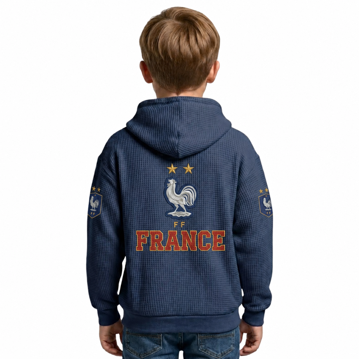 France Printed Waffle Quarter Zip Football Fan Hoodie For Kids