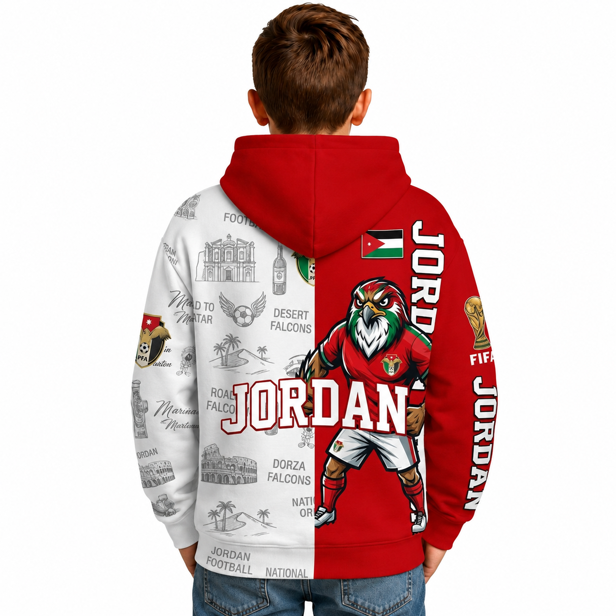 FIFA 2026 Jordan Football Themed All Over Printed Hoodie For Kids