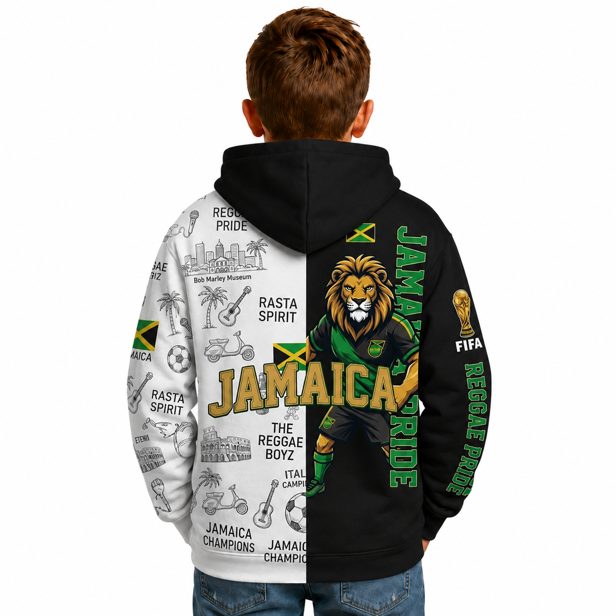 FIFA 2026 Jamaica Football Themed All Over Printed Hoodie For Kids