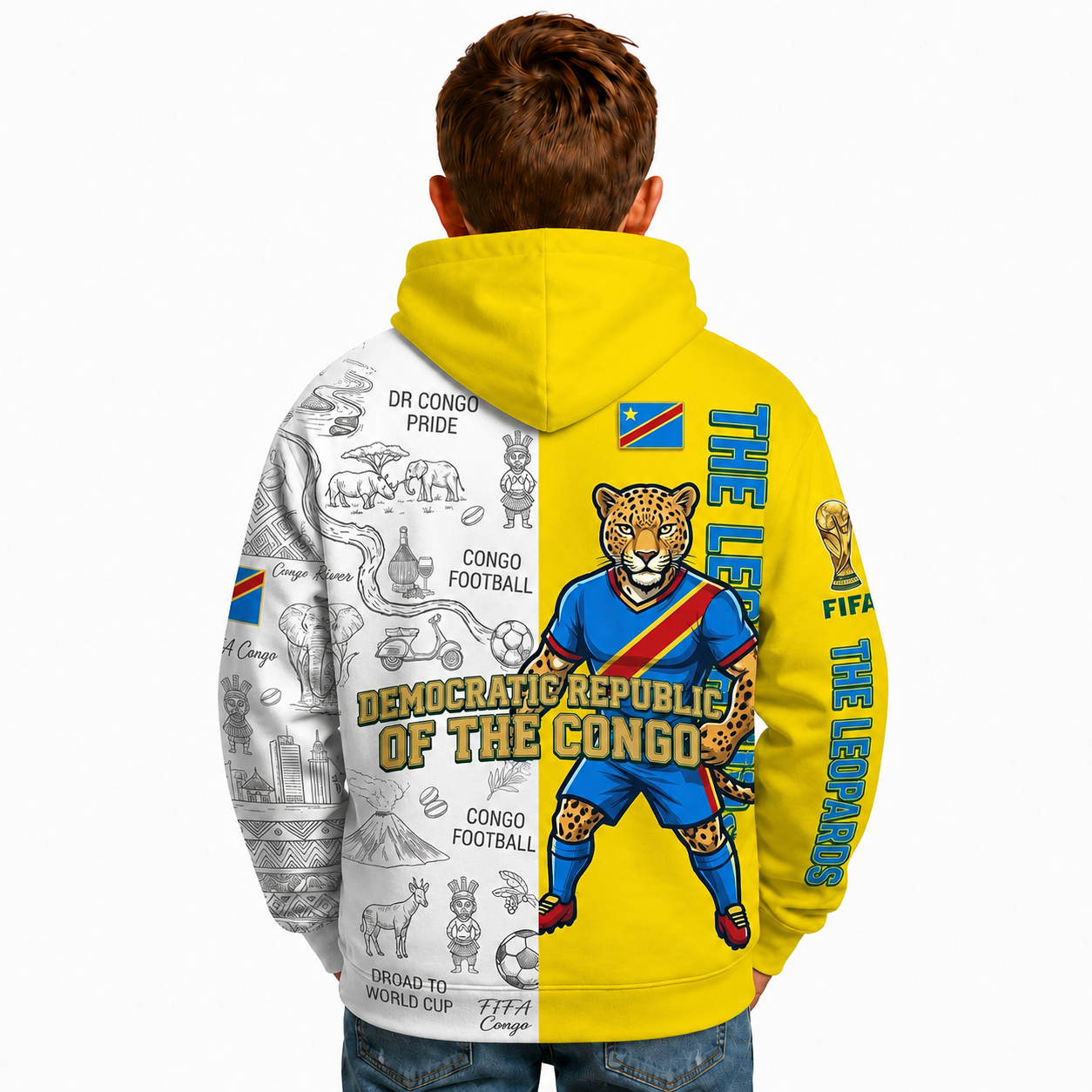 FIFA 2026 Democratic Republic Of The Congo Football Themed All Over Printed Hoodie For Kids