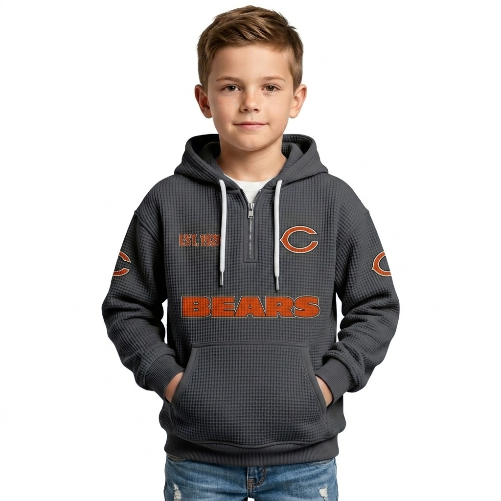 Chicago Bears EST 1920 Printed Quarter Zip Waffle Football Fan Hoodie For Kids