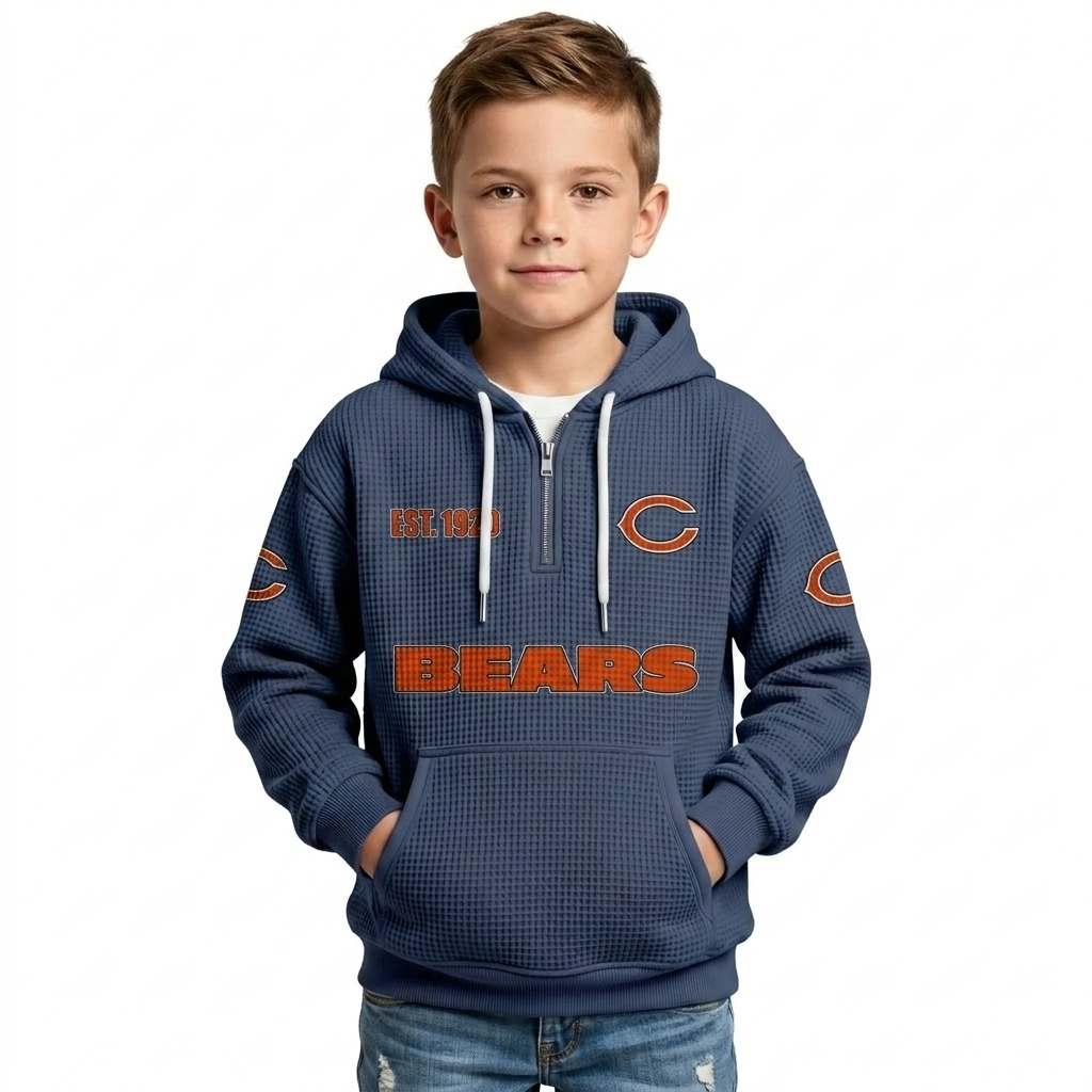 Chicago Bears EST 1920 Printed Quarter Zip Waffle Football Fan Hoodie For Kids