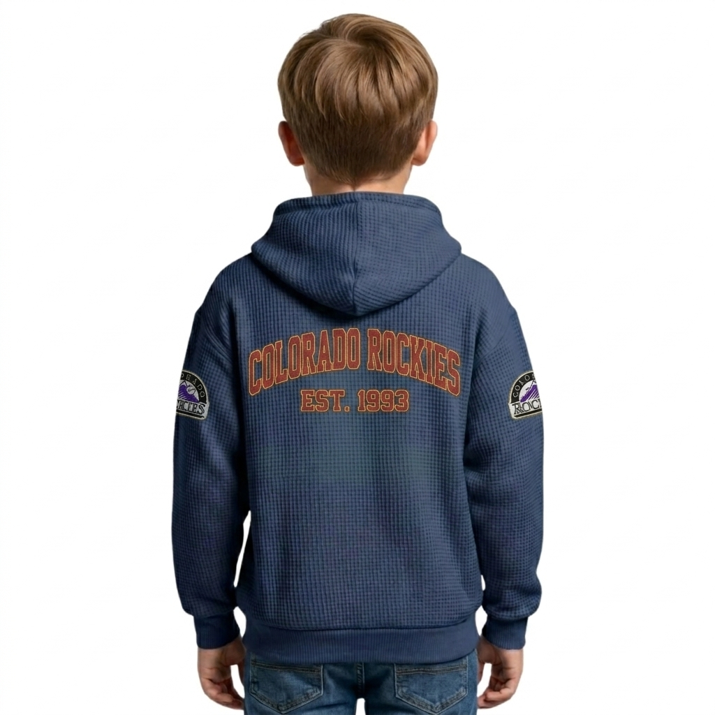 Colorado Rockies EST 1993 Printed Waffle Quarter Zip Baseball Fan Hoodie For Kids