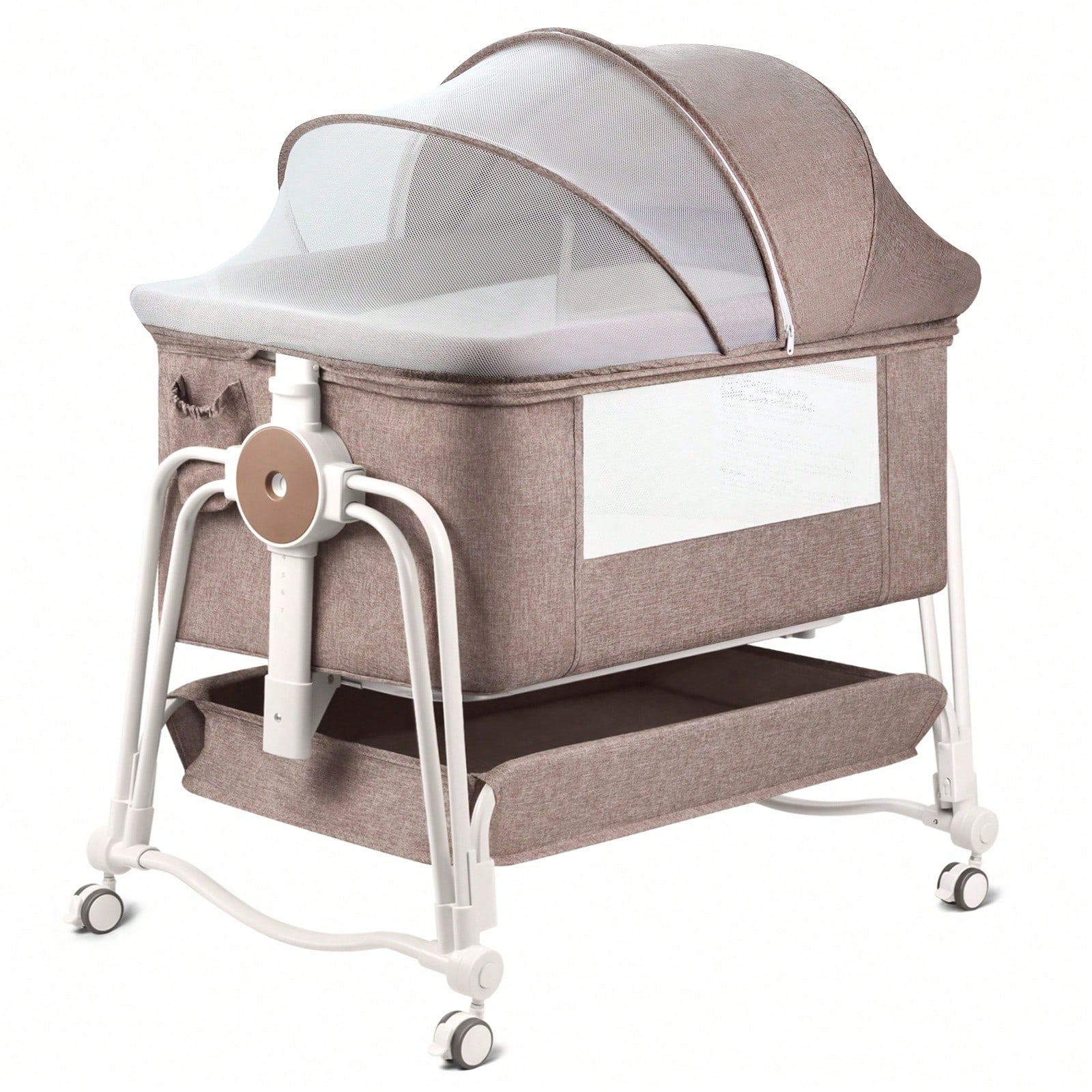 4 in 1 Baby Bassinet Bedside Sleeper With Wheels Adjustable Height Portable Crib