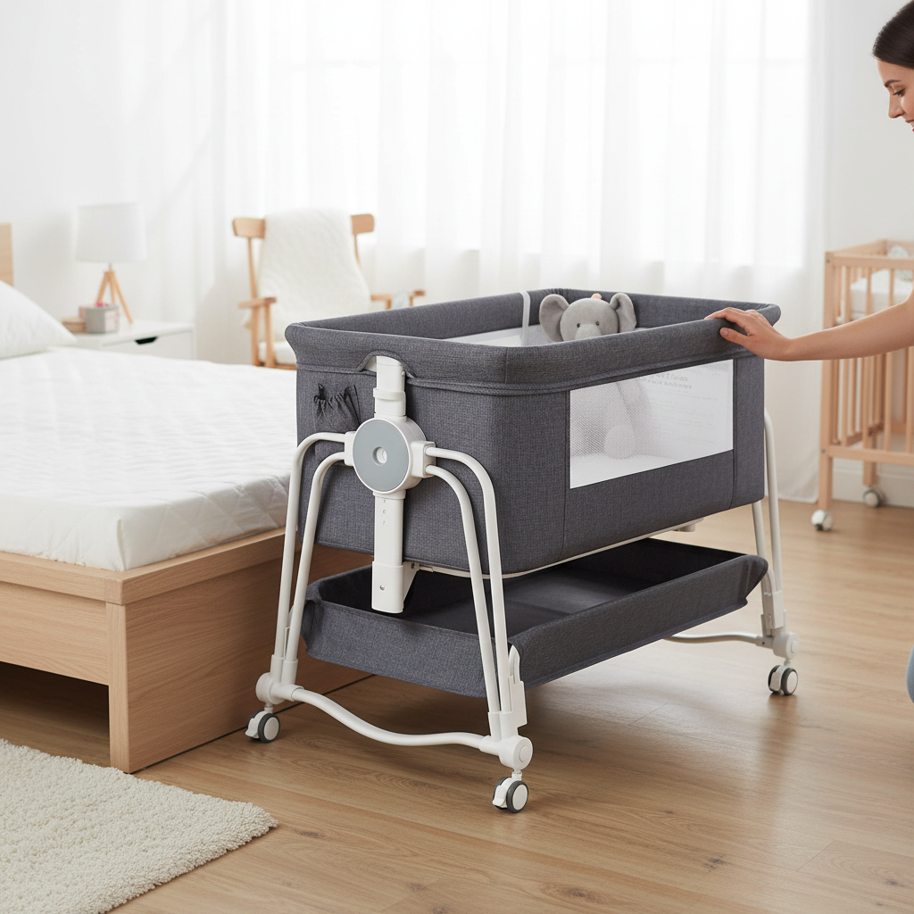 4 in 1 Baby Bassinet Bedside Sleeper With Wheels Adjustable Height Portable Crib