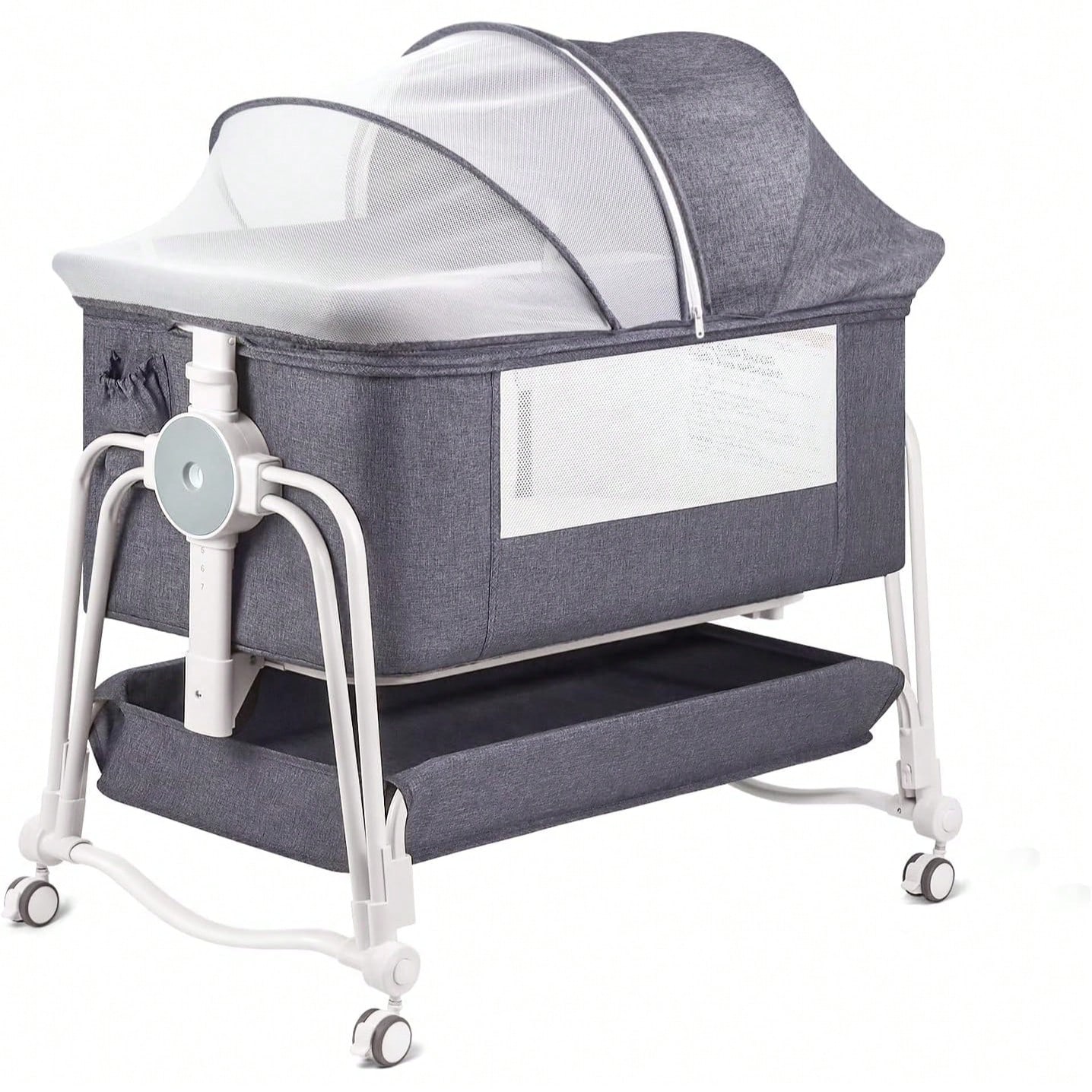 4 in 1 Baby Bassinet Bedside Sleeper With Wheels Adjustable Height Portable Crib