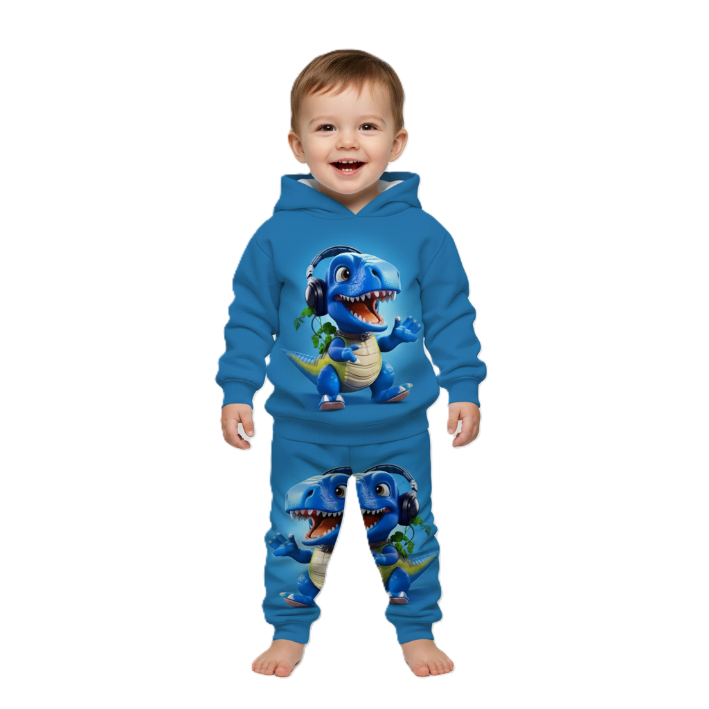 Cartoon Dinosaur Print Hoodie and Pants Set