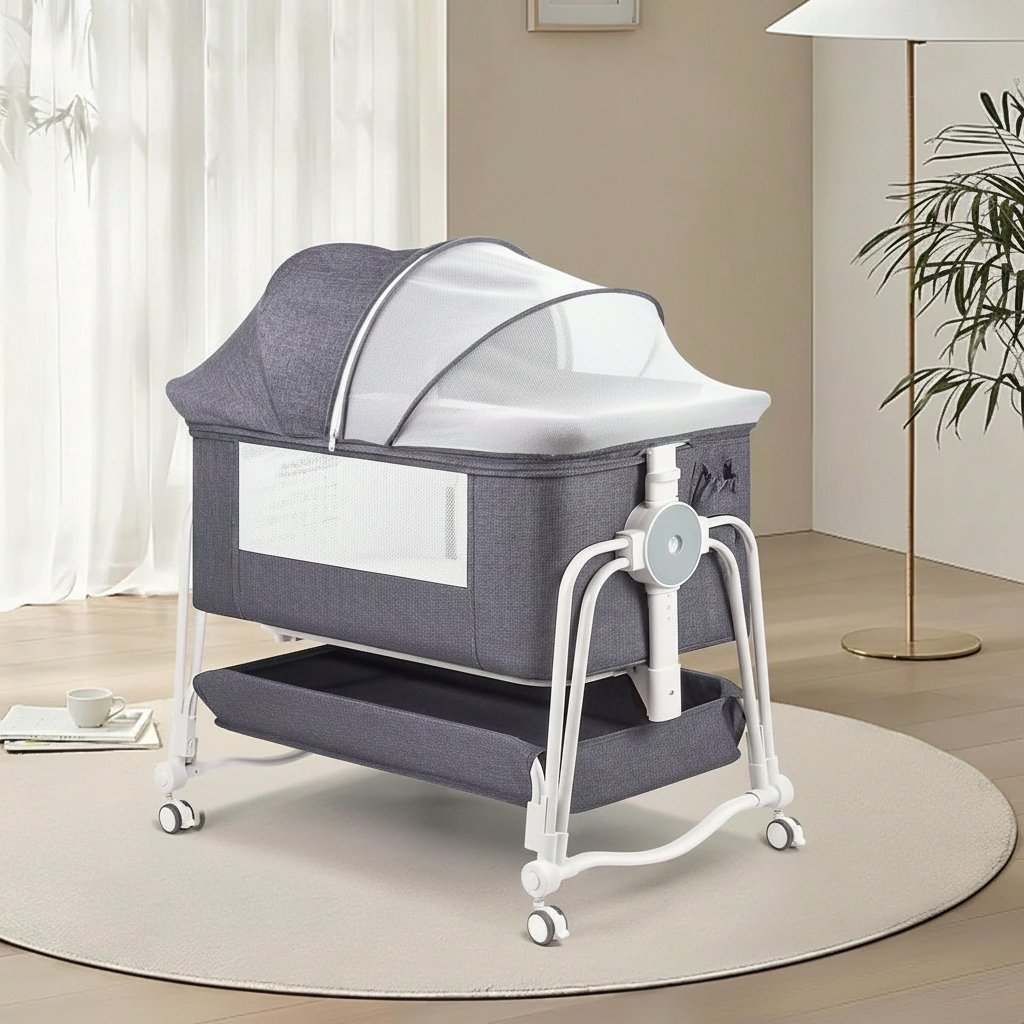 4 in 1 Baby Bassinet Bedside Sleeper With Wheels Adjustable Height Portable Crib