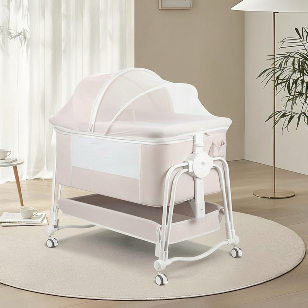 4 in 1 Baby Bassinet Bedside Sleeper With Wheels Adjustable Height Portable Crib