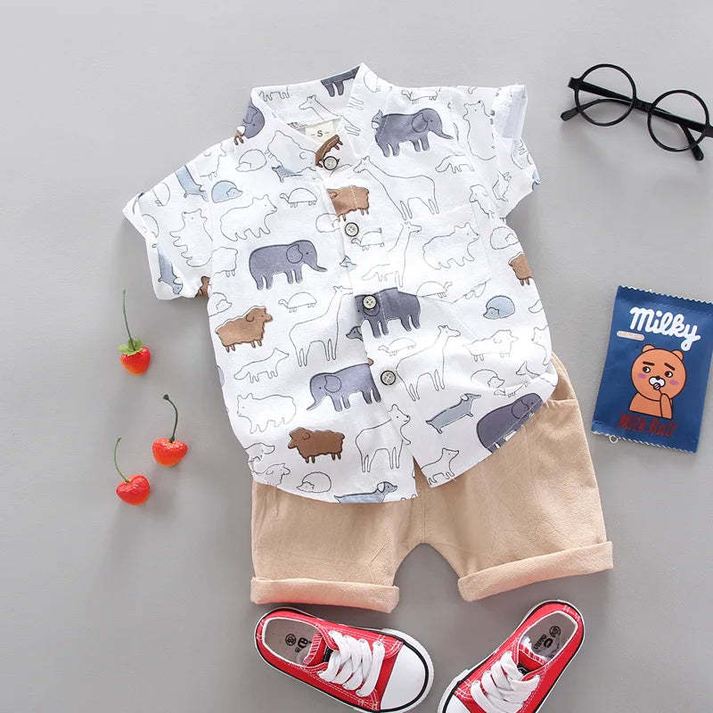 Animals Printed Shirt And Shorts-Cozy Stroller